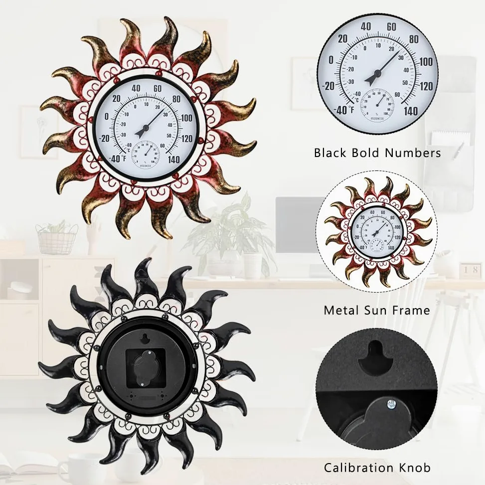 VEWOGARDEN Thermomètre d'extérieur en métal étanche 33 cm pour intérieur et extérieur