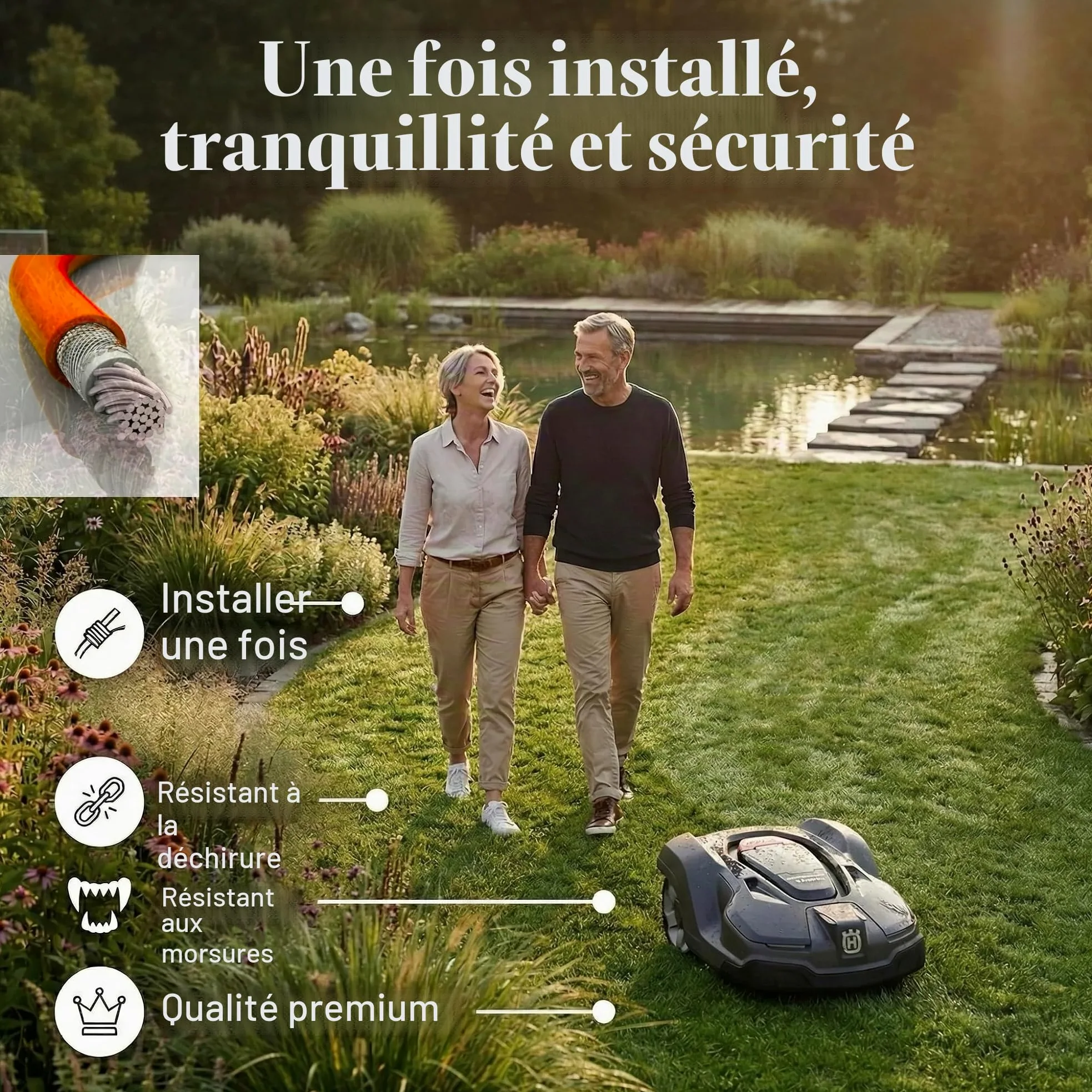 EdenGardens Câble de délimitation pour robot tondeuse - 150 m - 3,4 mm de diamètre - Extra fort - Blindage à 4 couches - Avec tresse en acier - Câble de délimitation résistant aux morsures et aux