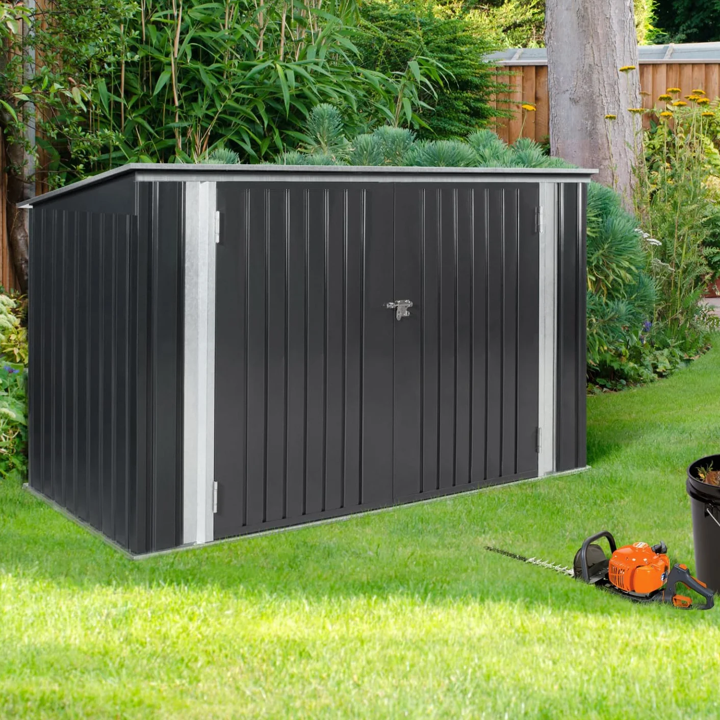 Abri de Jardin en Métal Verrouillable Multi-Rangement pour Vélos, Outils et Poubelles