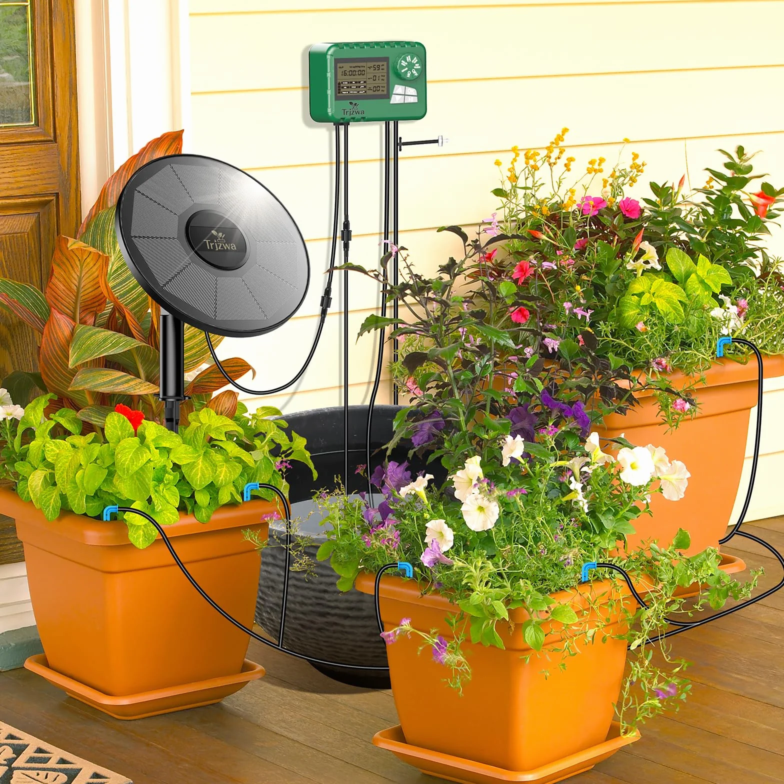 Kit D'irrigation Goutte à Goutte Énergie Solaire 2200mAh Arrosage Automatique avec 15 Goutteurs pour Jardin Balcon