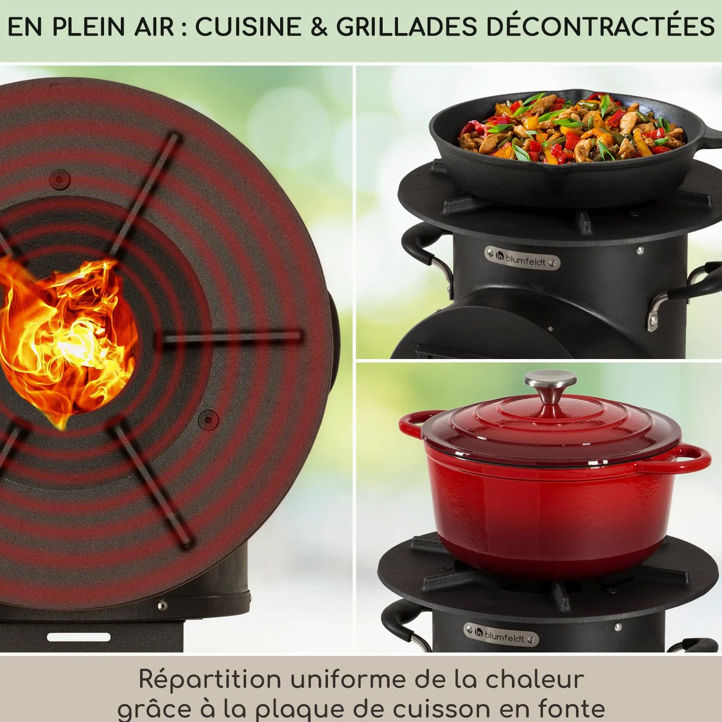 Blumfeldt Brasero Exterieur avec Barbecue Gril pour le Jardin et Terrasse, Brasero BBQ Portable, Bol en Acier, Brasero en forme de L, Foyer Camping, Brûleur à Bois avec Bac à Cendres et Tisonnier