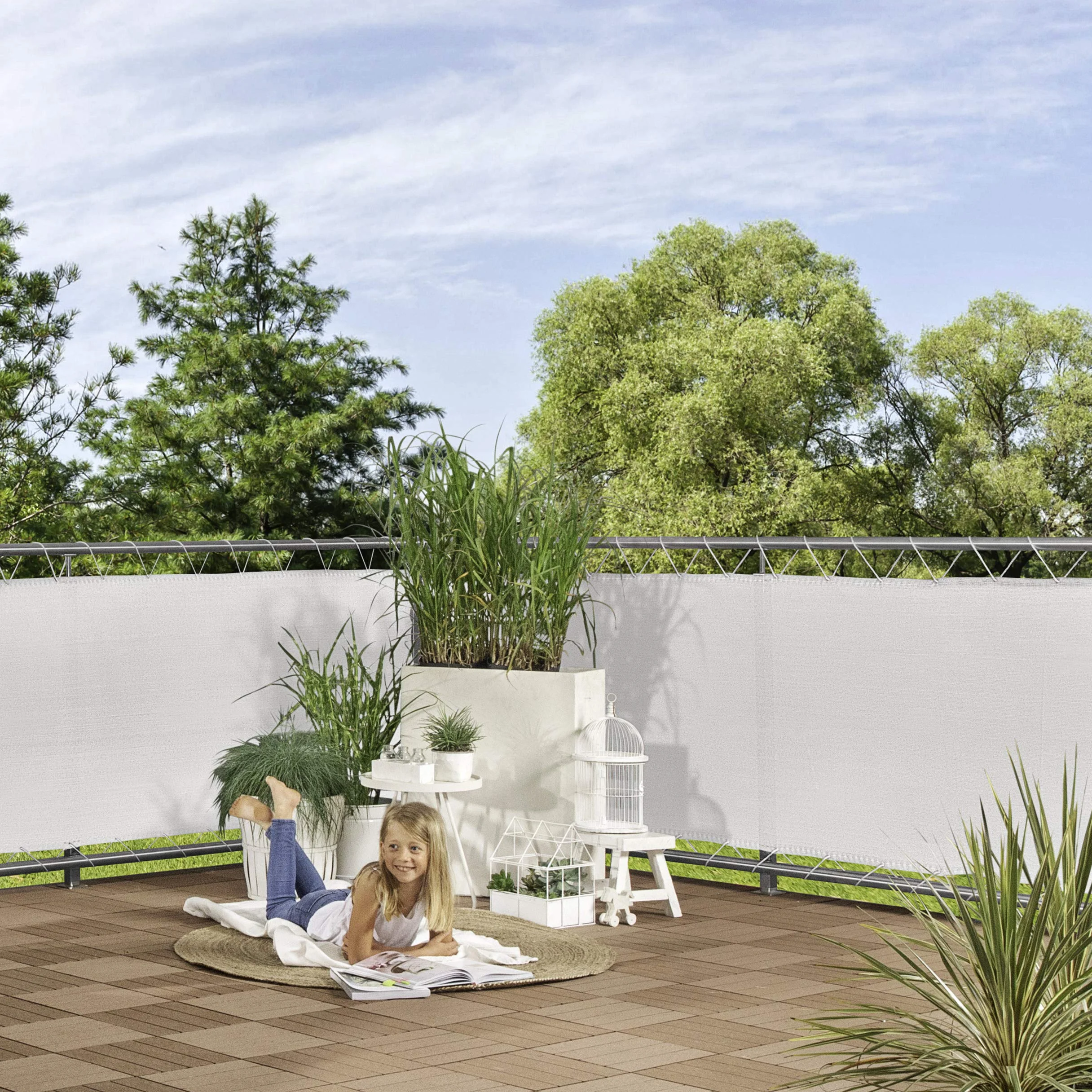 Windhager Sylt Brise-Vue Tissu pour Balcon, 0,9 x 5 m, Blanc uni