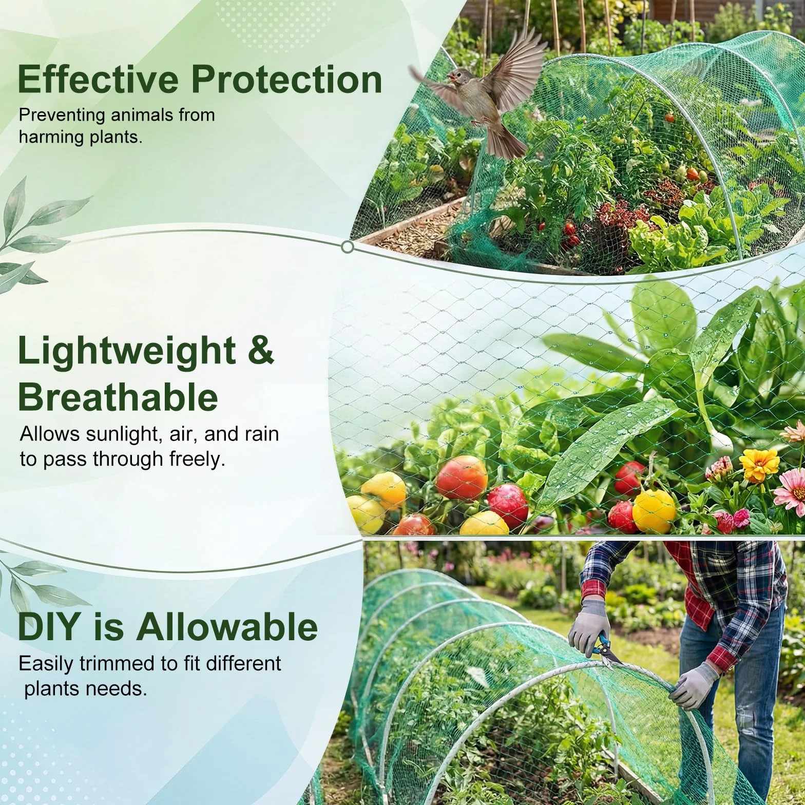Filet Anti Oiseaux Vert 4 x 6 M Filet de Protection pour Plantes Potagers Arbres Fruitiers
