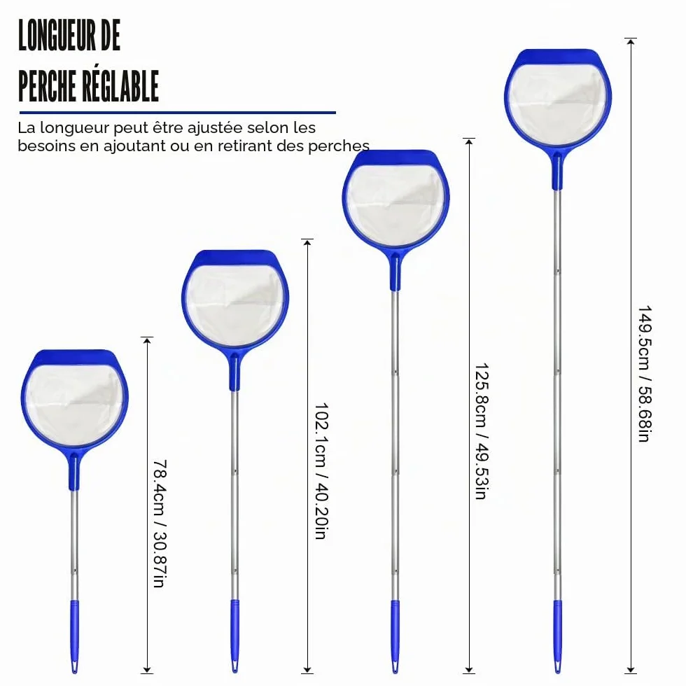 Epuisette Piscine Maille Extra Fine 141cm Filet avec Manche Telescopique