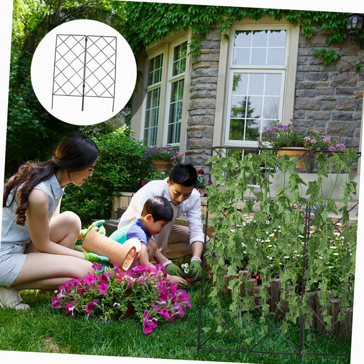 ibasenice Treillis de Jardin Support pour Plantes Grimpantes et Vigne en Fer Noir Pliables Lot de 2 Usage Maison et Jardin