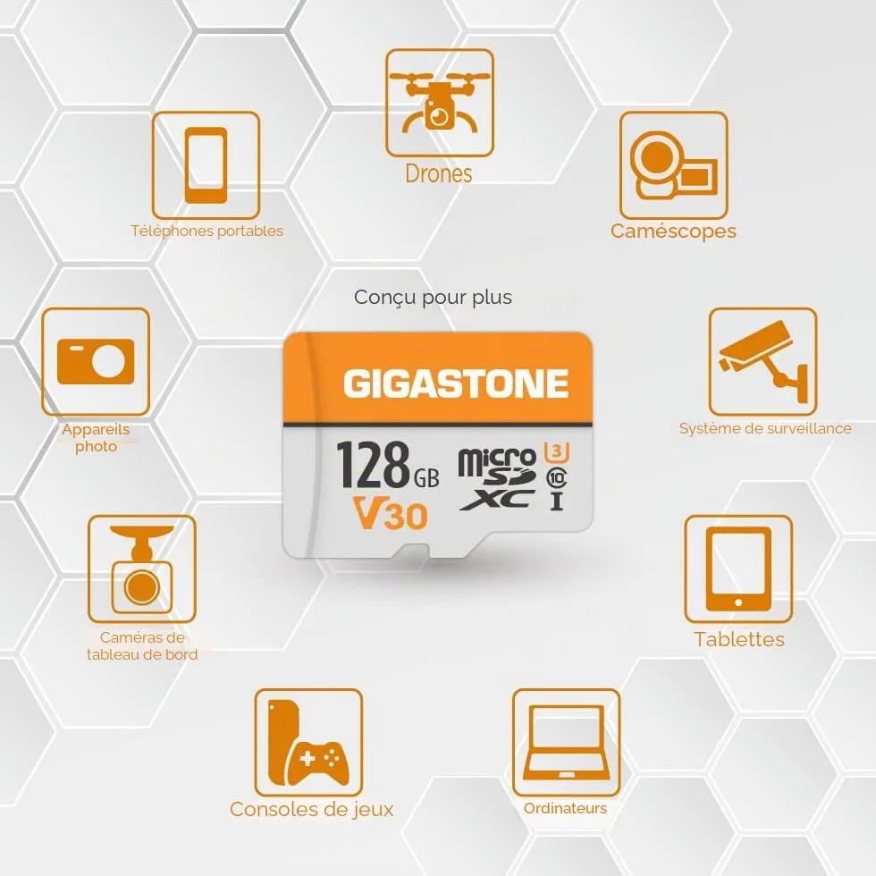 Gigastone Lot de 2 Cartes Mémoire 128 Go Micro SDXC A1 U3 C10 pour 4K UHD Vidéo avec Adaptateur SD
