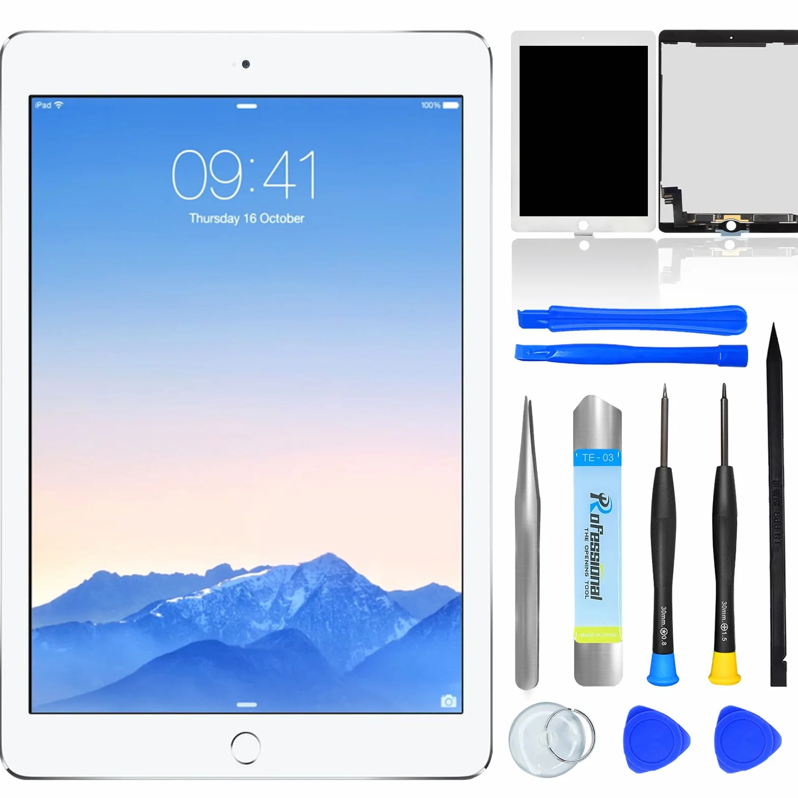 Écran Tactile LCD de Remplacement iPad Air 2 A1566 A1567 9,7 Pouces 2014 Blanc avec Outils