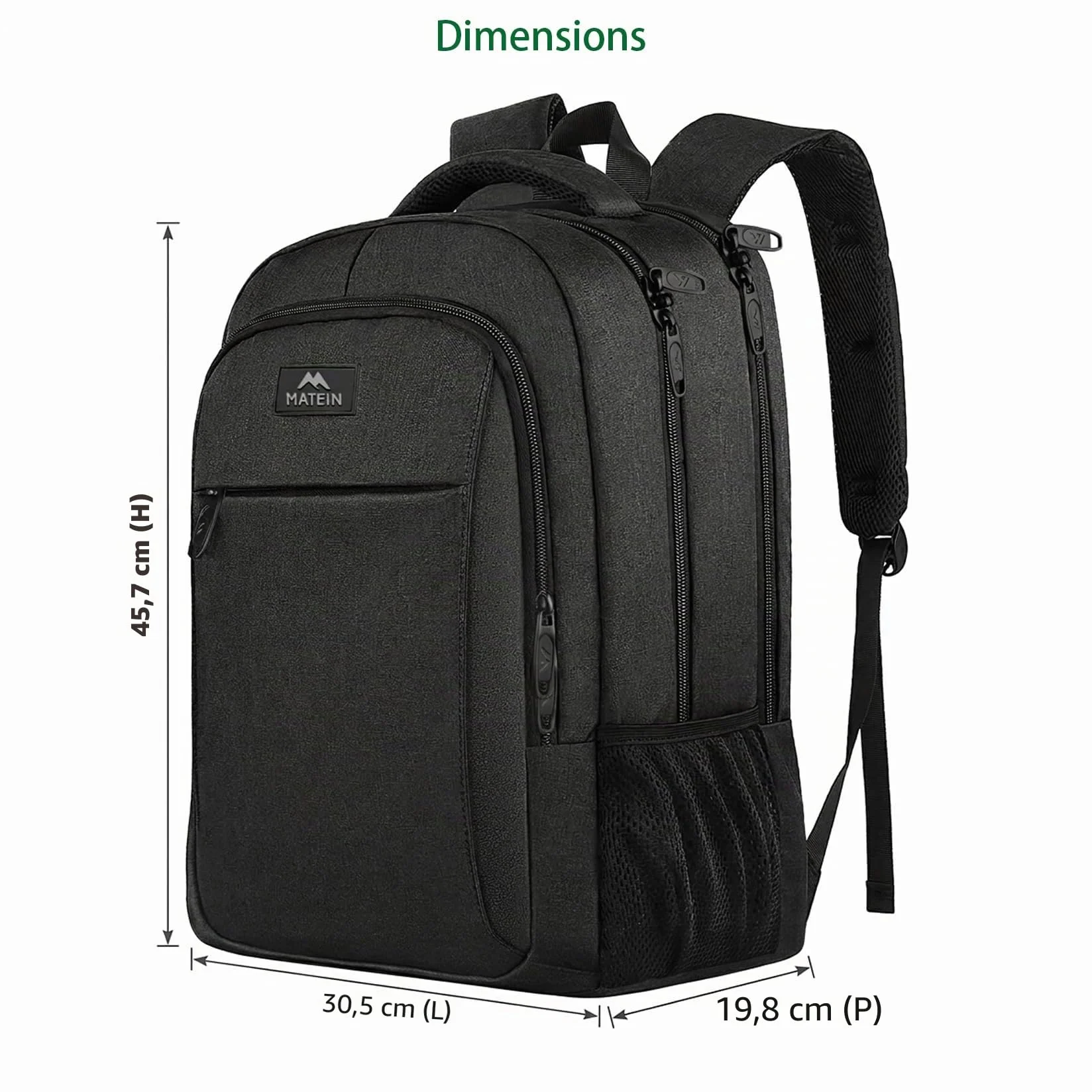 MATEIN Sac à Dos Ordinateur Portable 15.6 Pouces, Imperméable Antivol pour Travail Collège, Noir
