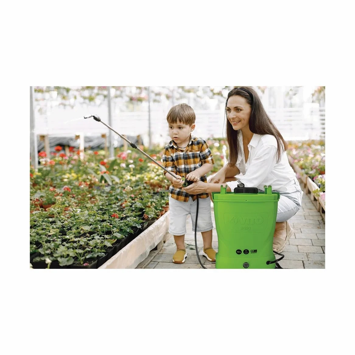 VITO - Pulvérisateur de Jardin 16L à Batterie Pulvérisateur Electrique 12V/8AH, 6 Bars, Autonomie 4h - Buses, Chargeur et Lance Télescopique Inclus - Traitement Cultures, Plantes