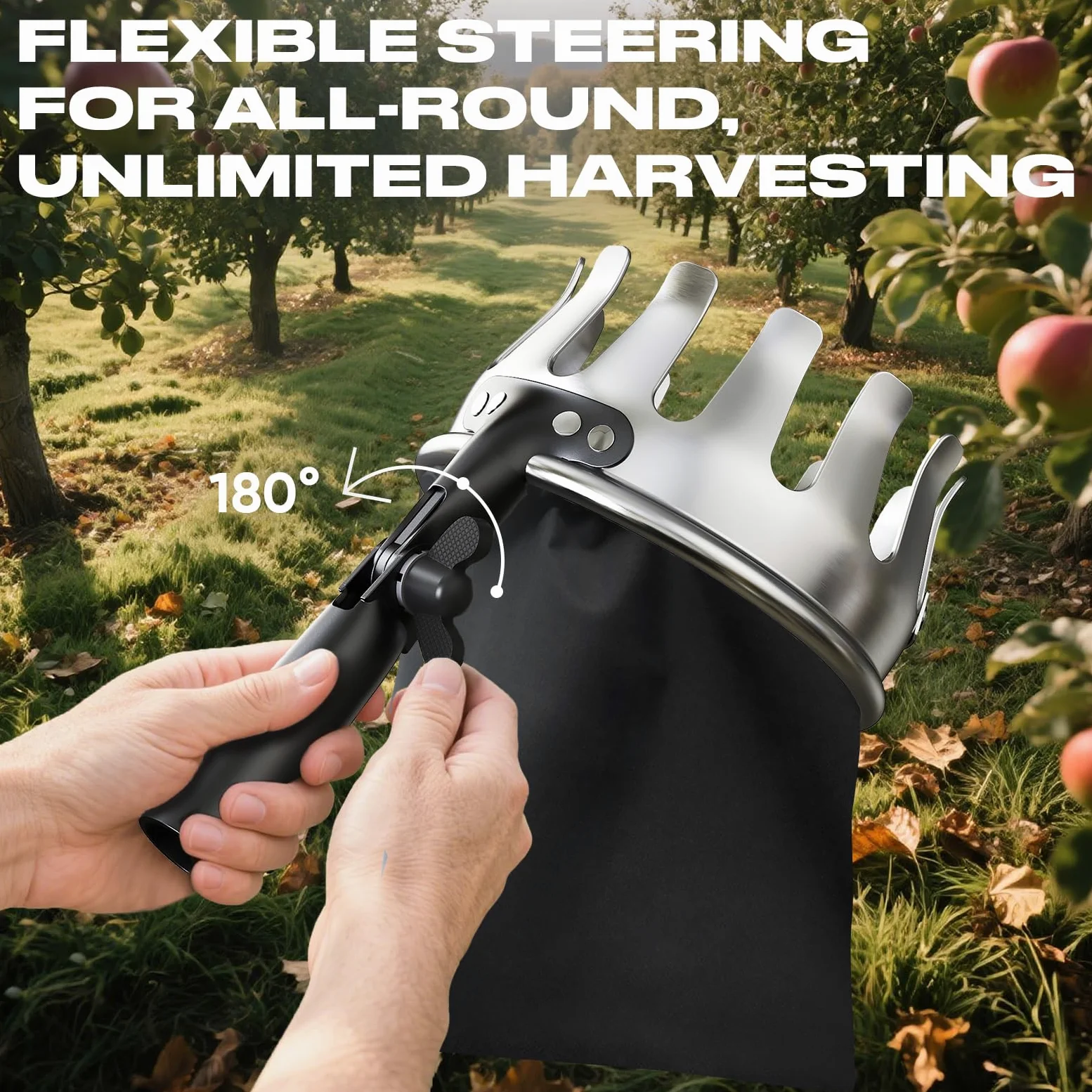 FLORA GUARD Cueilleur de Fruits 2,9 m – Sac récolte Ø 13 cm avec Lame INOX, 7 pièces – cueillette Rapide de Cerises & Pommes sans échelle