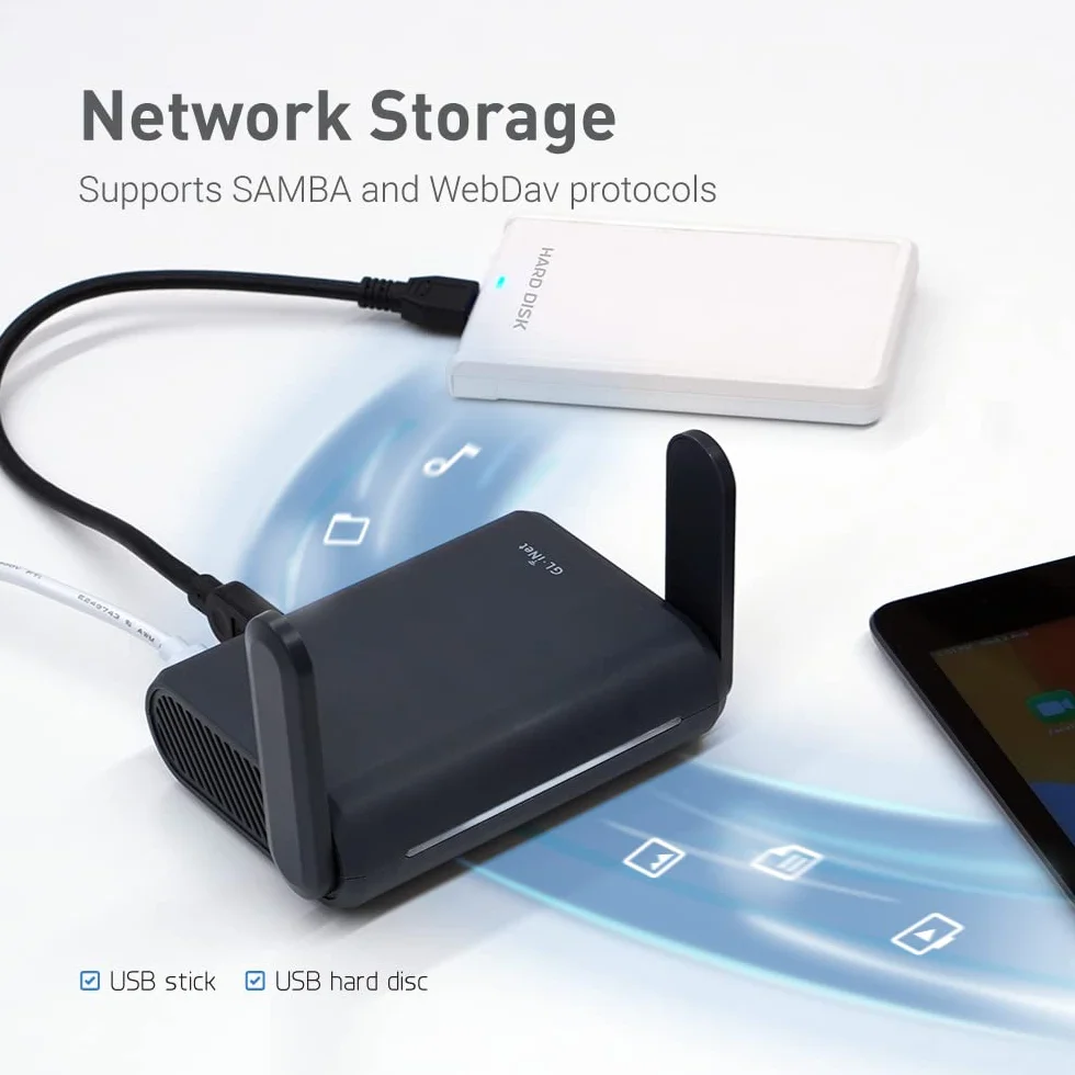 GL.iNet GL-A1300 Slate Plus Routeur de Voyage VPN sans Fil Wi-Fi Portail Captif Hôtel Connexion Téléphonique Prolongateur Point d'Évaluation Format Poche Open Source NAS
