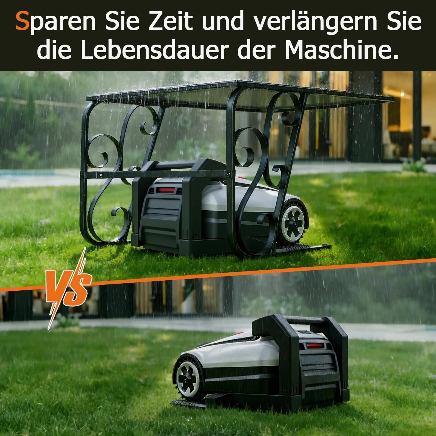 Garage pour robot tondeuse - Abri de protection en panneaux composite d'aluminium et cadre en fer solide - Protection fiable contre la pluie et les rayons UV - 80 x 56 x 43 cm