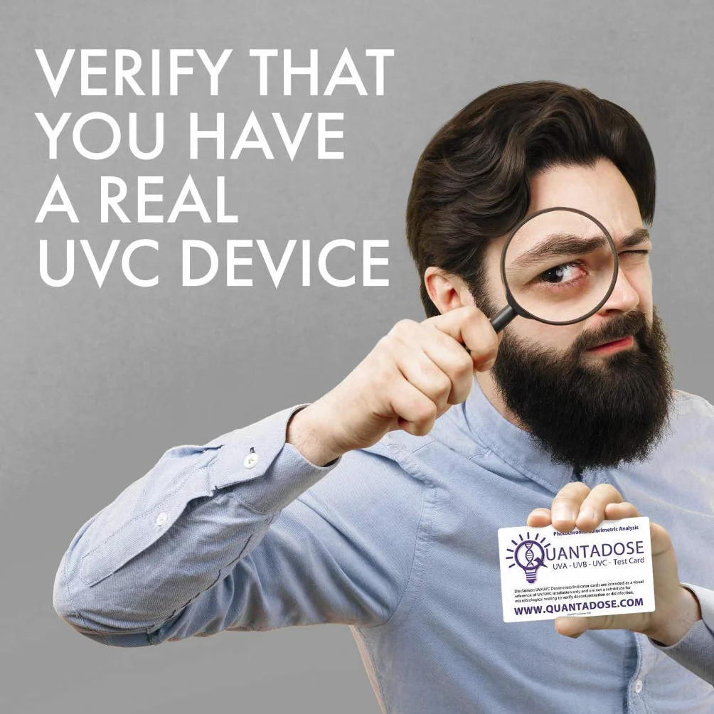Carte de test UVC avec indicateur de longueur d'onde et test photochromique d'intensité UV