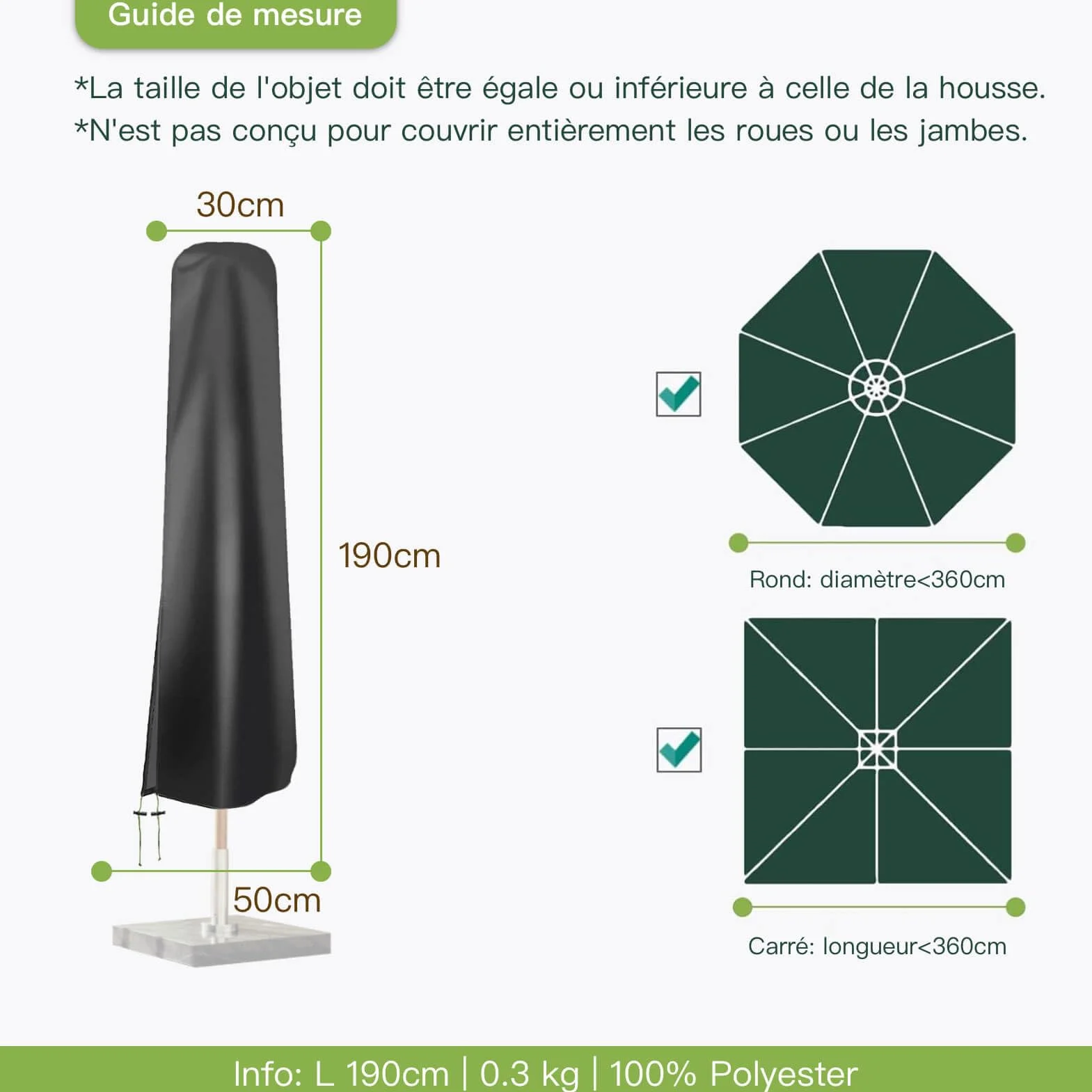 Awnic Housse de Parasol Imperméable 420D Oxford Anti-UV 3x3m Noir