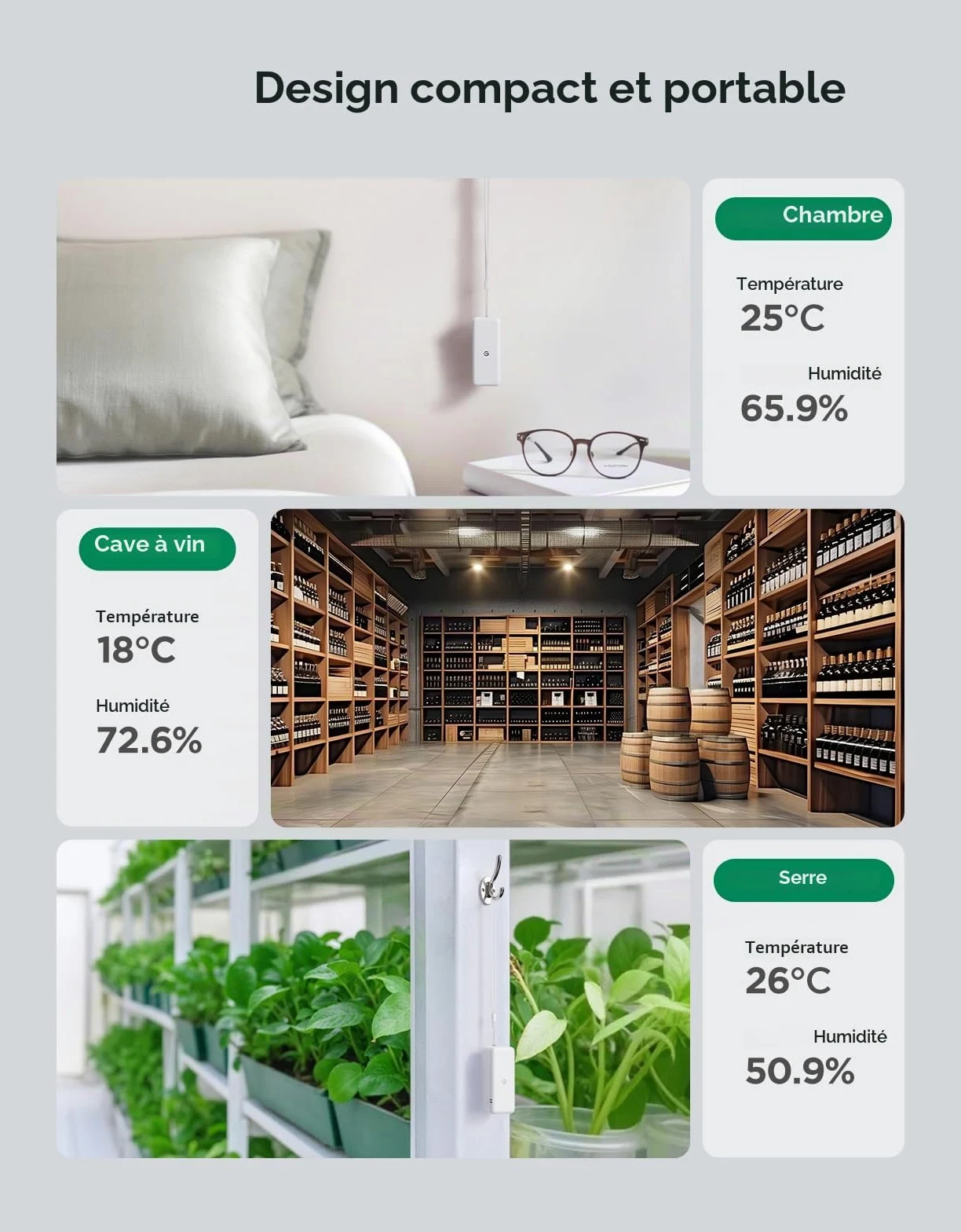 GoveeLife Thermomètre hygromètre WLAN interne, lot de 3 pièces, température intelligente et compteur d'humidité de l'air avec notification d'application et stockage de données, convient à la serre