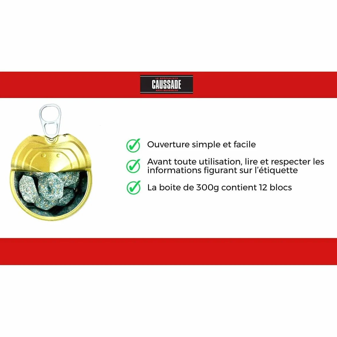 Caussade Anti Rats & Souris 12 Appâts Blocs Pâtes Flocoumafen 300g