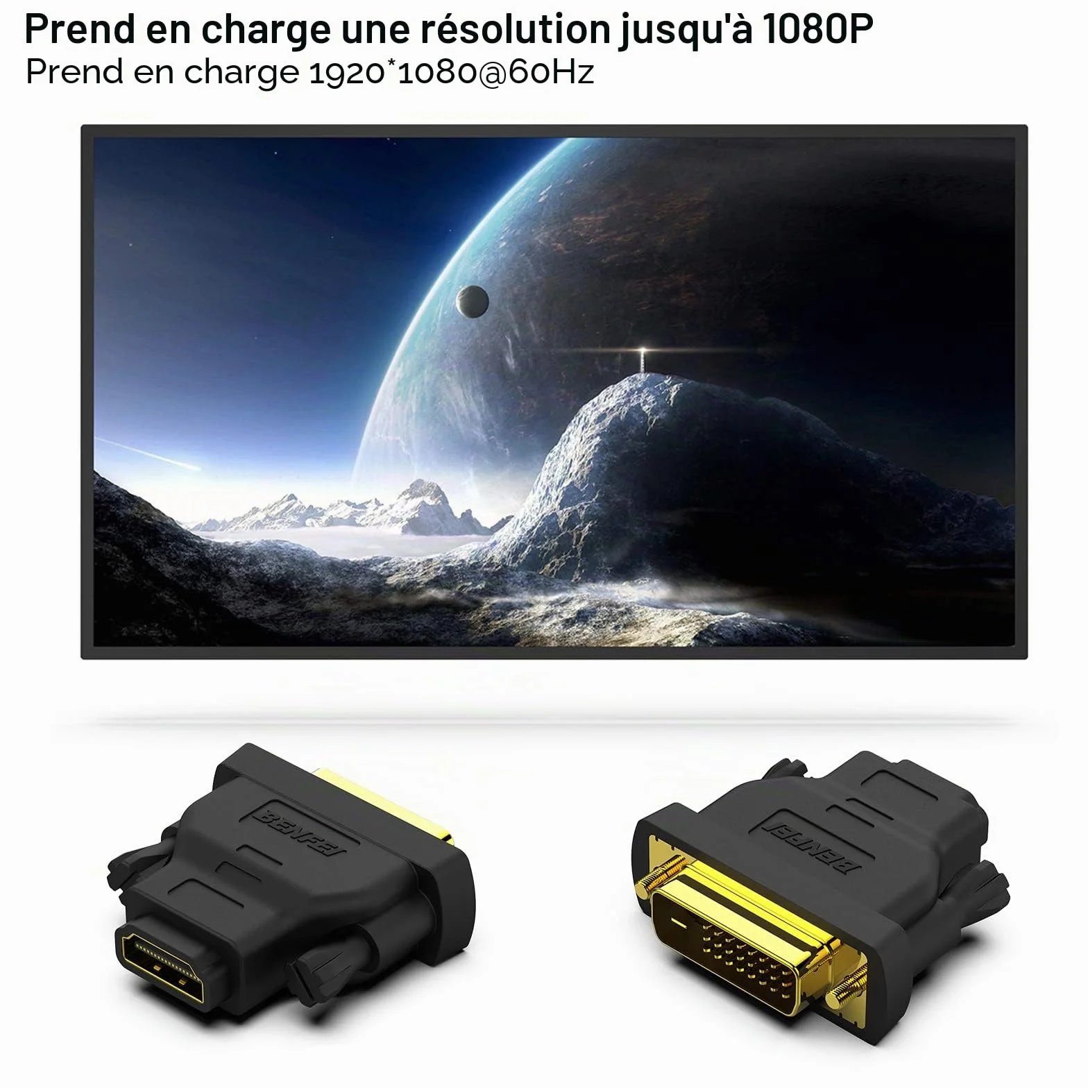 BENFEI Adaptateur DVI vers HDMI bidirectionnel DVI-D mâle vers femelle plaqué Or 2 Pack