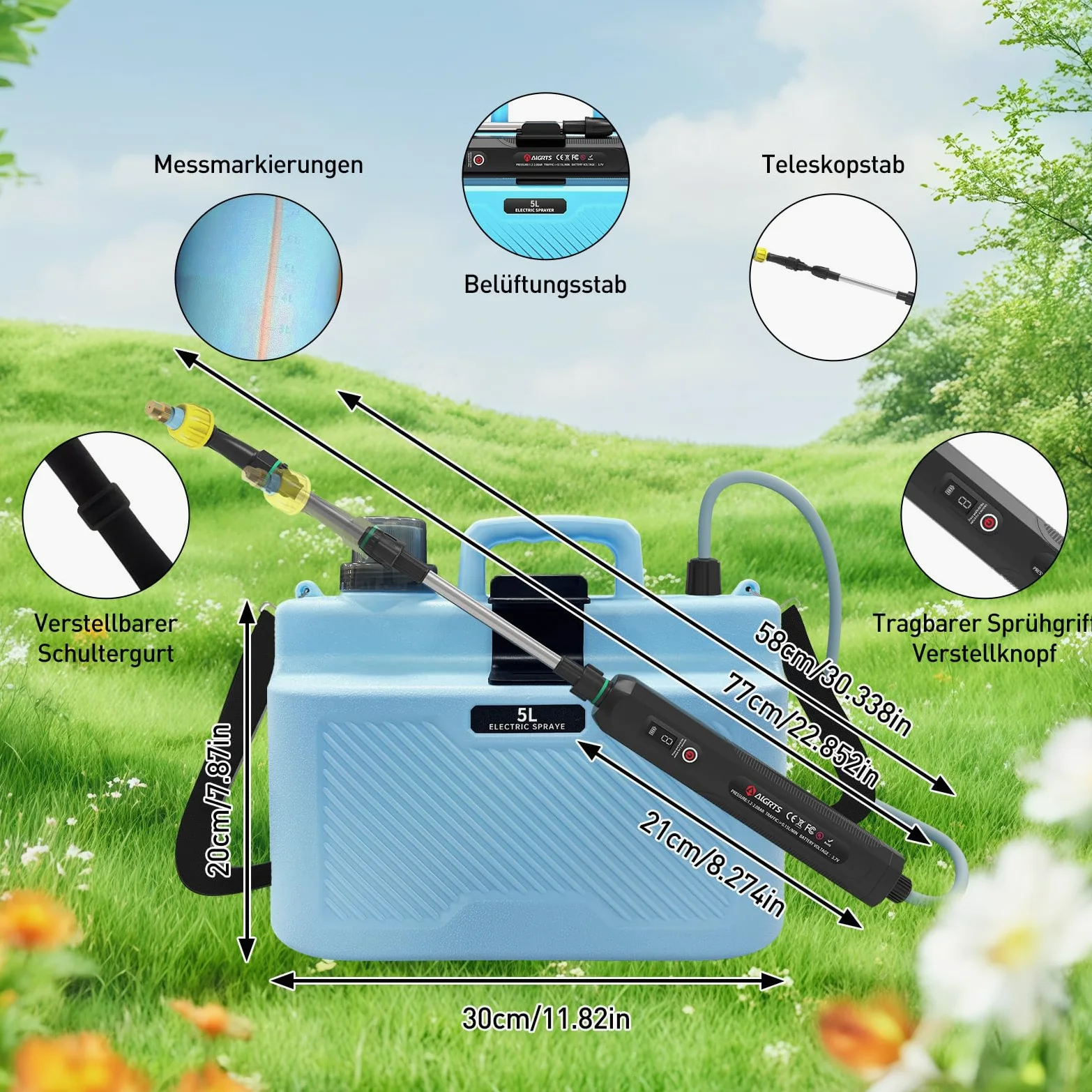 Pulvérisateur Électrique 5L Rechargeable, Pulvérisateur à Dos Jardin avec 4 Buses et Canne Télescopique adapté pour Arrosage et Désherbage dans Le Jardin