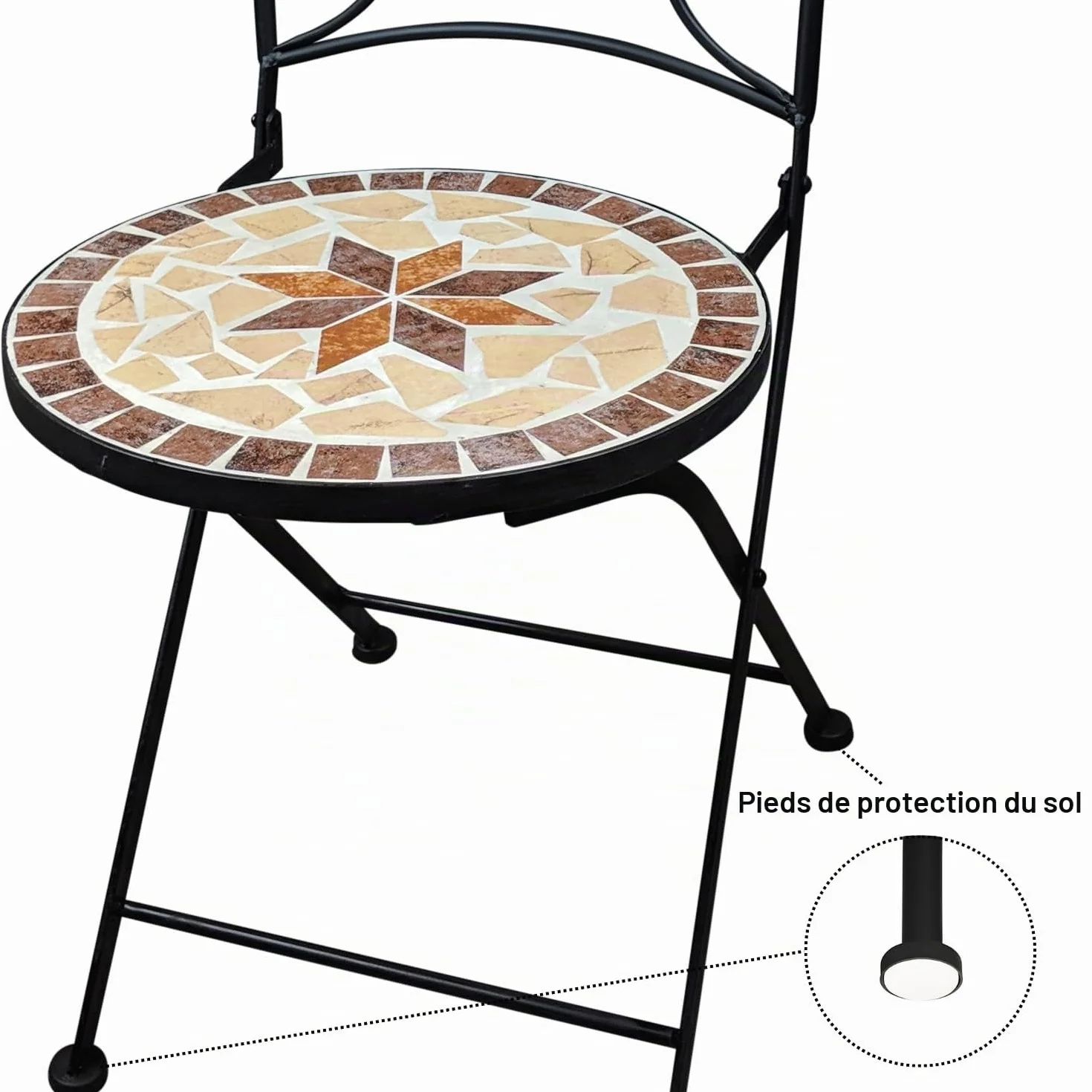 Chaise de Jardin Mosaic Pliante Balcon Ensemble Bistro Meubles de Jardin en métal
