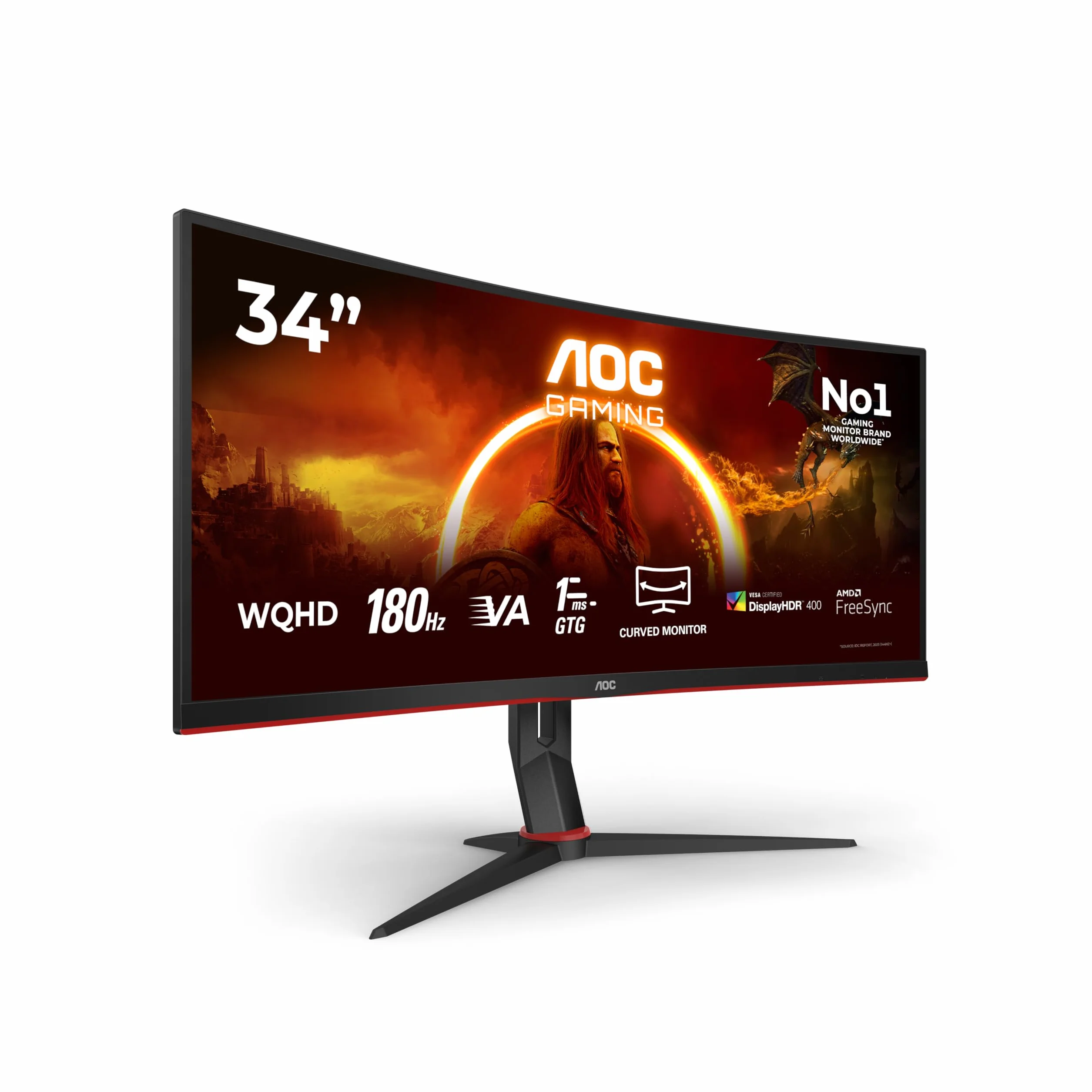 AOC Gaming CU34G2XP 34" WQHD Curved Monitor 180 Hz FreeSync HDR400 3440x1440 1ms GtG HDMI DisplayPort USB Hub noir-rouge