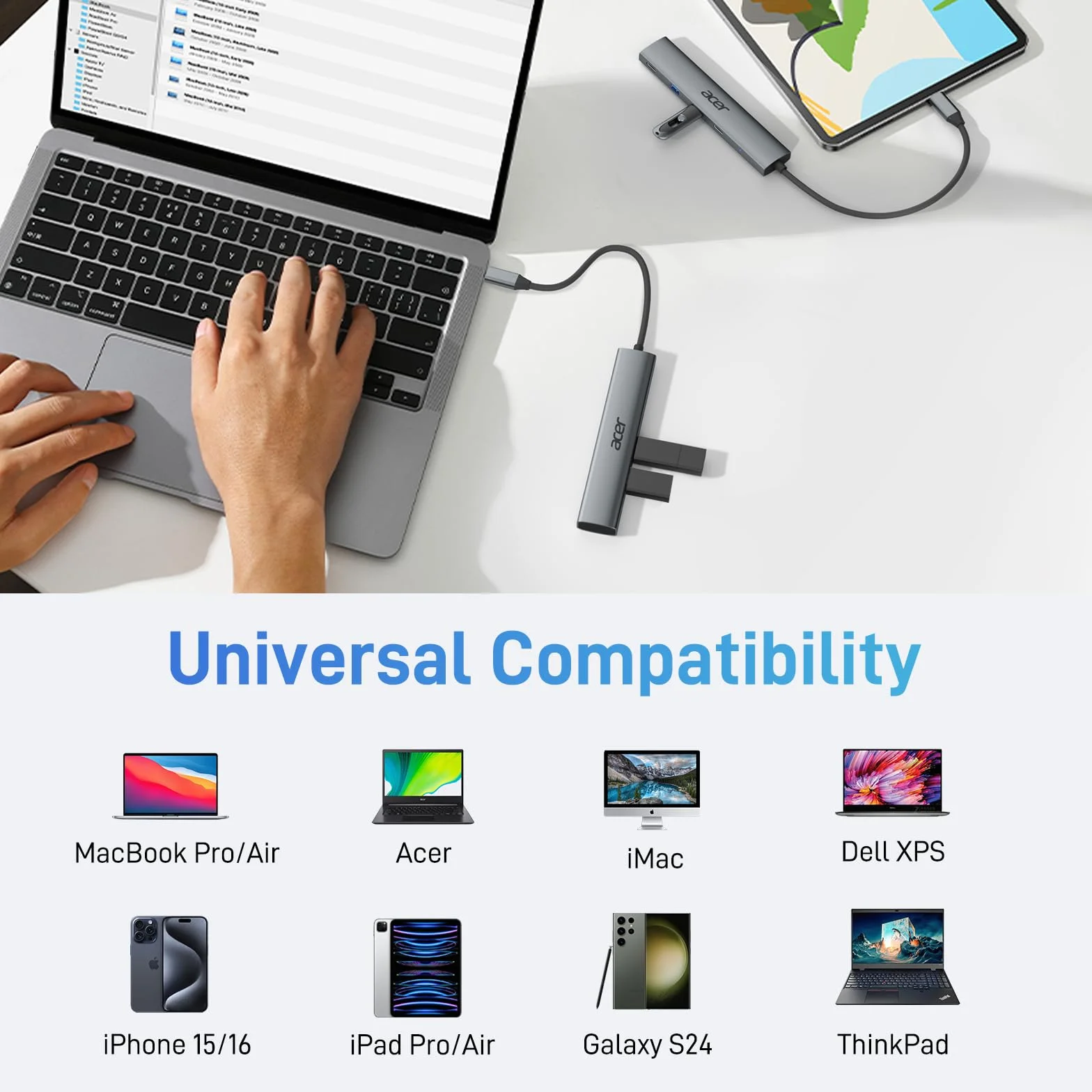 Acer Hub USB C 5-en-1 Adaptateur USB C vers HDMI 4K PD 100W Multiport USB 5Gbps