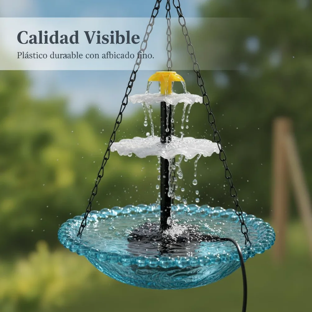 Bain d'oiseaux Solaire Flottant Suspendu, Plastique - Attire Les Oiseaux - métal - conçu pour Jardin extérieur - pour, Violet, Fontaine à Oiseaux Solaire à Double Niveau