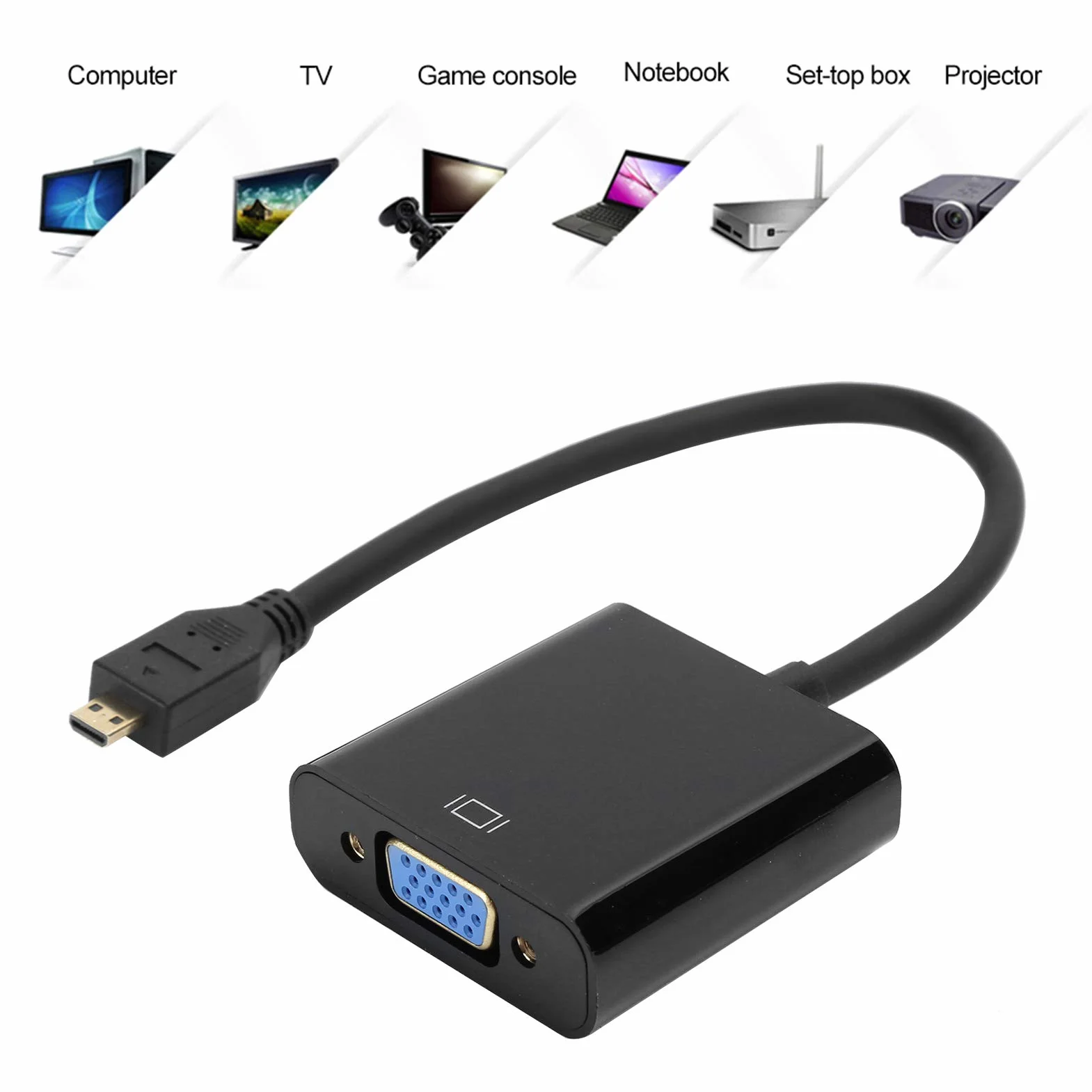 Adaptateur Micro HDMI vers VGA Actif 1080P avec Audio Stéréo 3,5 mm pour PC, Projecteur, HDTV