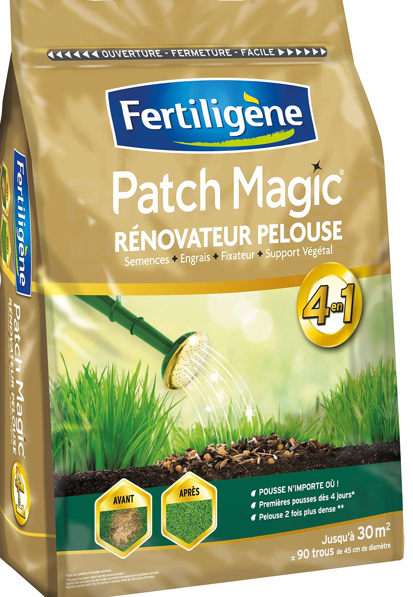 FERTILIGÈNE Patch Magic Rénovateur de Pelouse 7kg – Formule 4-en-1 – Pousse en 4 Jours – Pour 30 m²