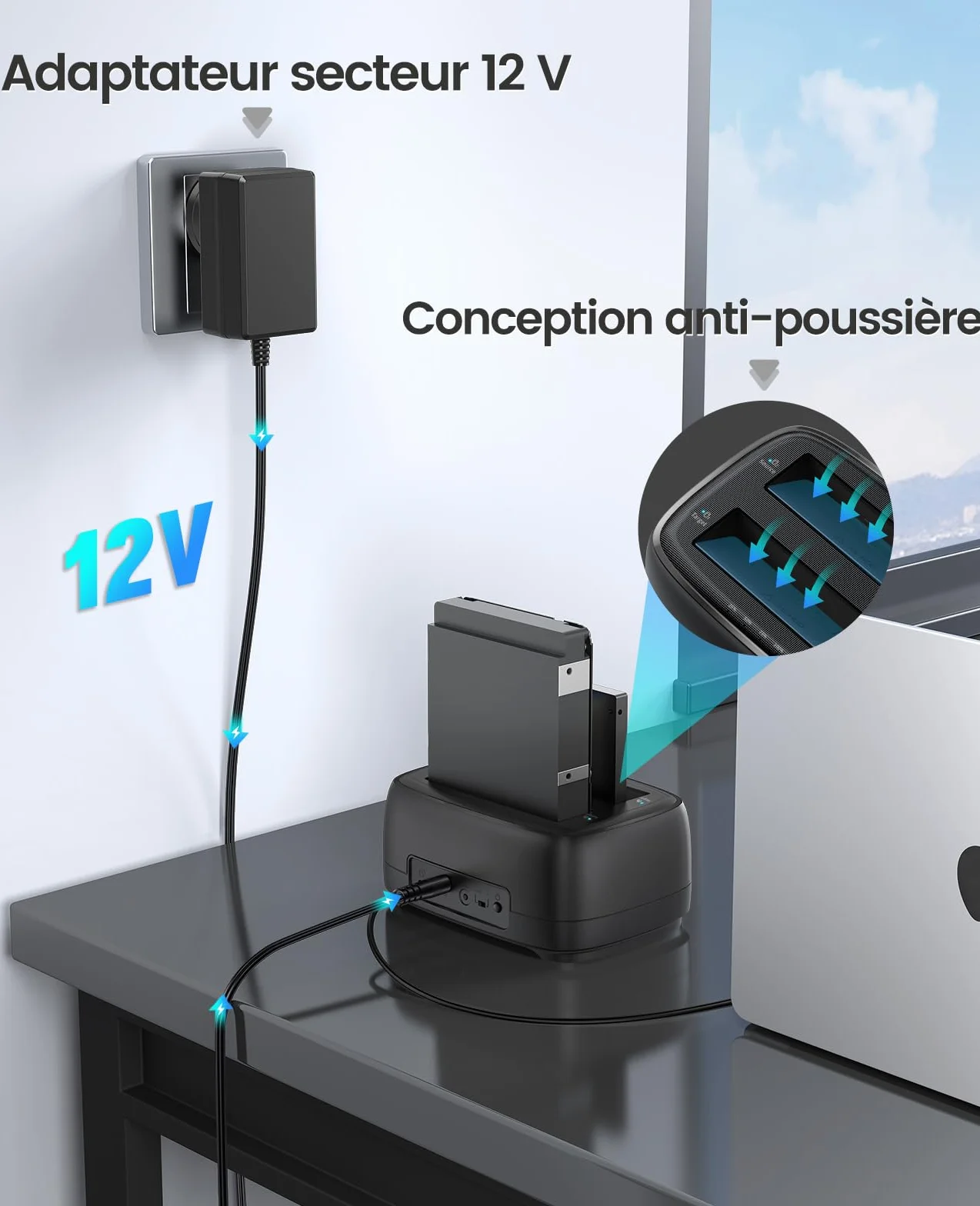 ORICO Station d'accueil USB C 2 Baies Clone Dock Disque Dur SATA 2,5/3,5" SSD HDD 40 To UASP