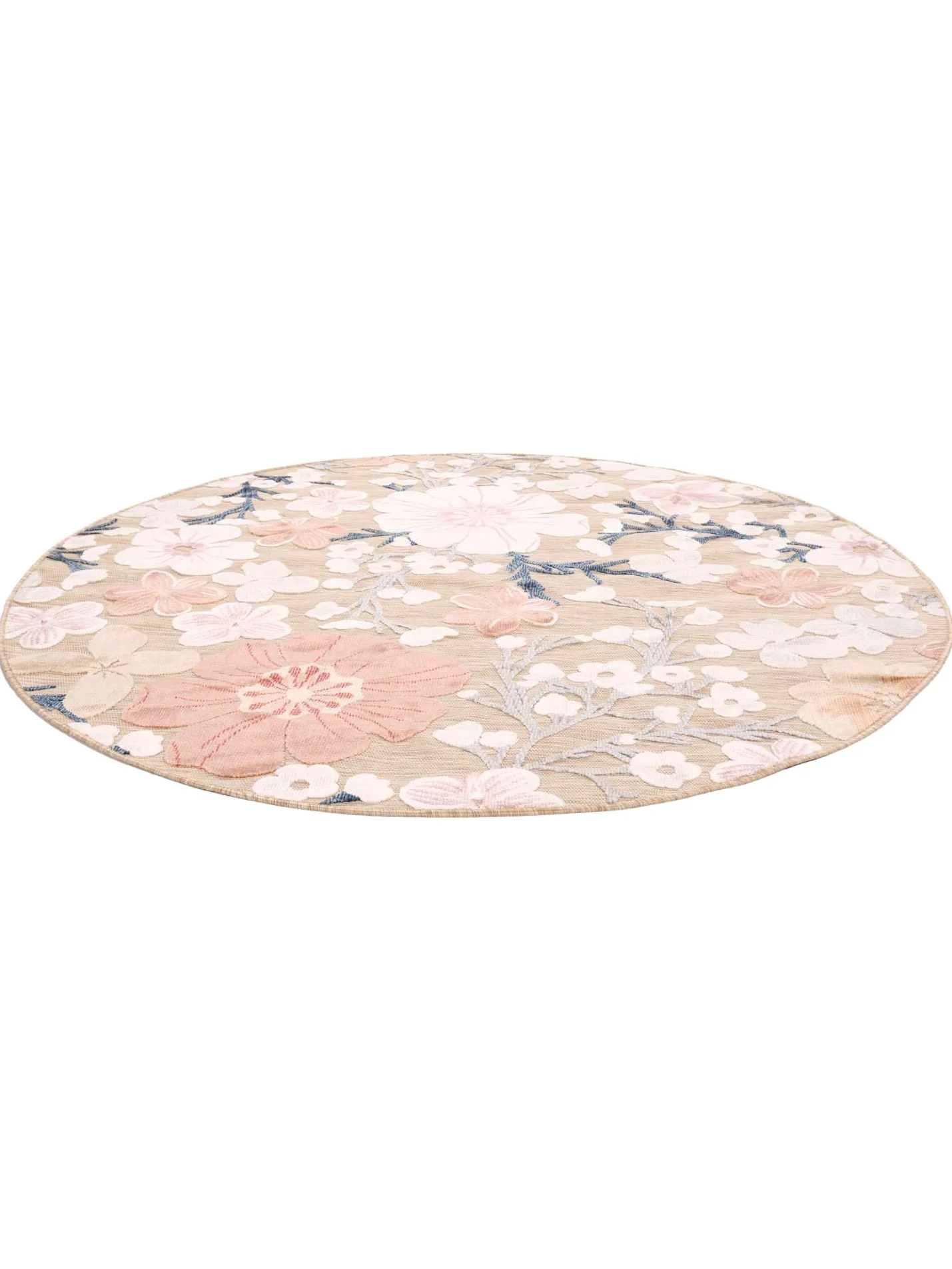 RugVista Cherri Tapis intérieur et extérieur, Rond, Ø 200 cm, Beige/Rose | Modernes, Poil ras, Lavage à la main seulement, Oeko-Tex 100, Résistant aux UV, Salle de séjour, Cuisine, Porch