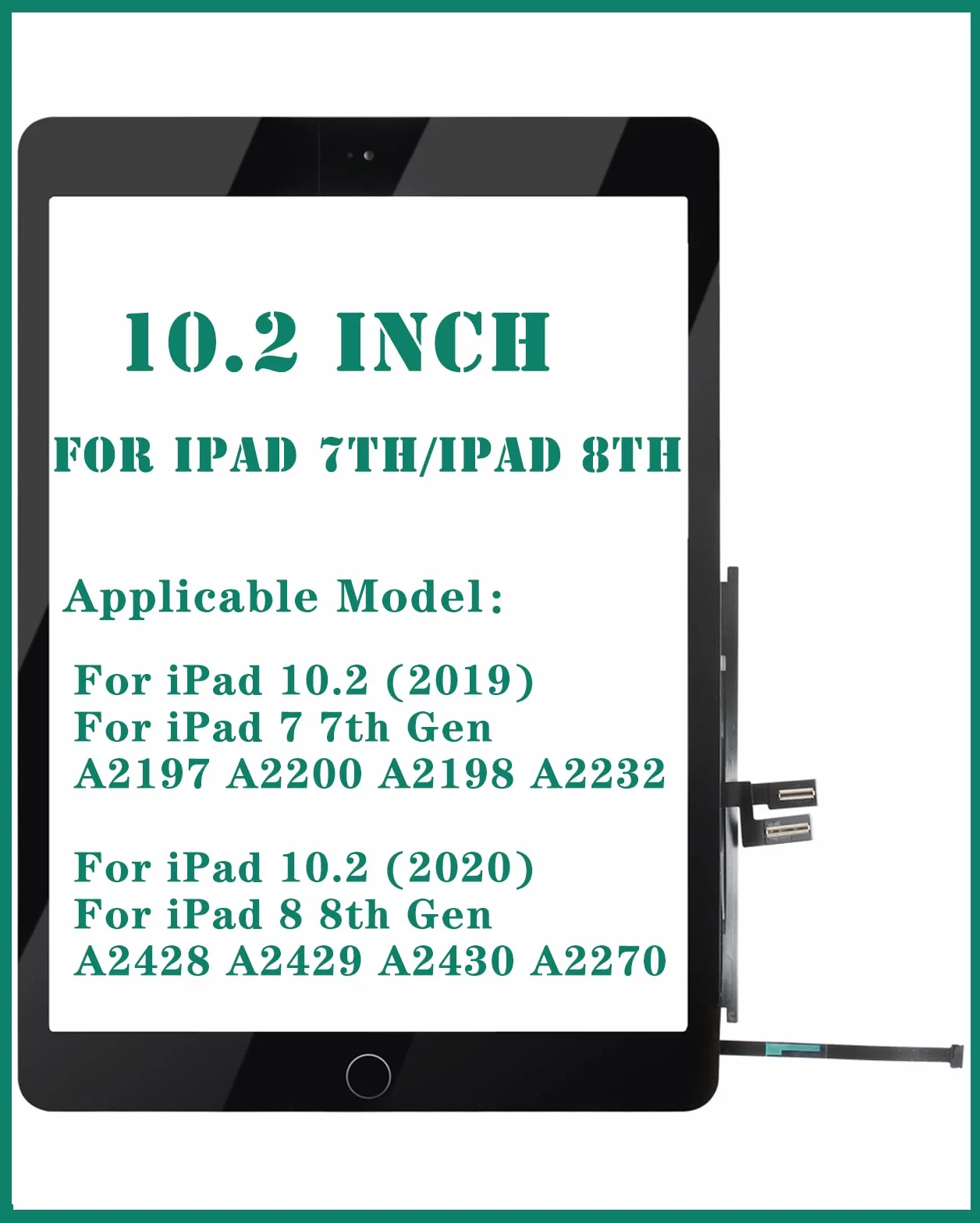 Écran Tactile iPad 7 8 10.2 2019 2020 Digitizer A2197 A2200 A2198 A2232 A2428 A2429 A2270 A2430 Noir