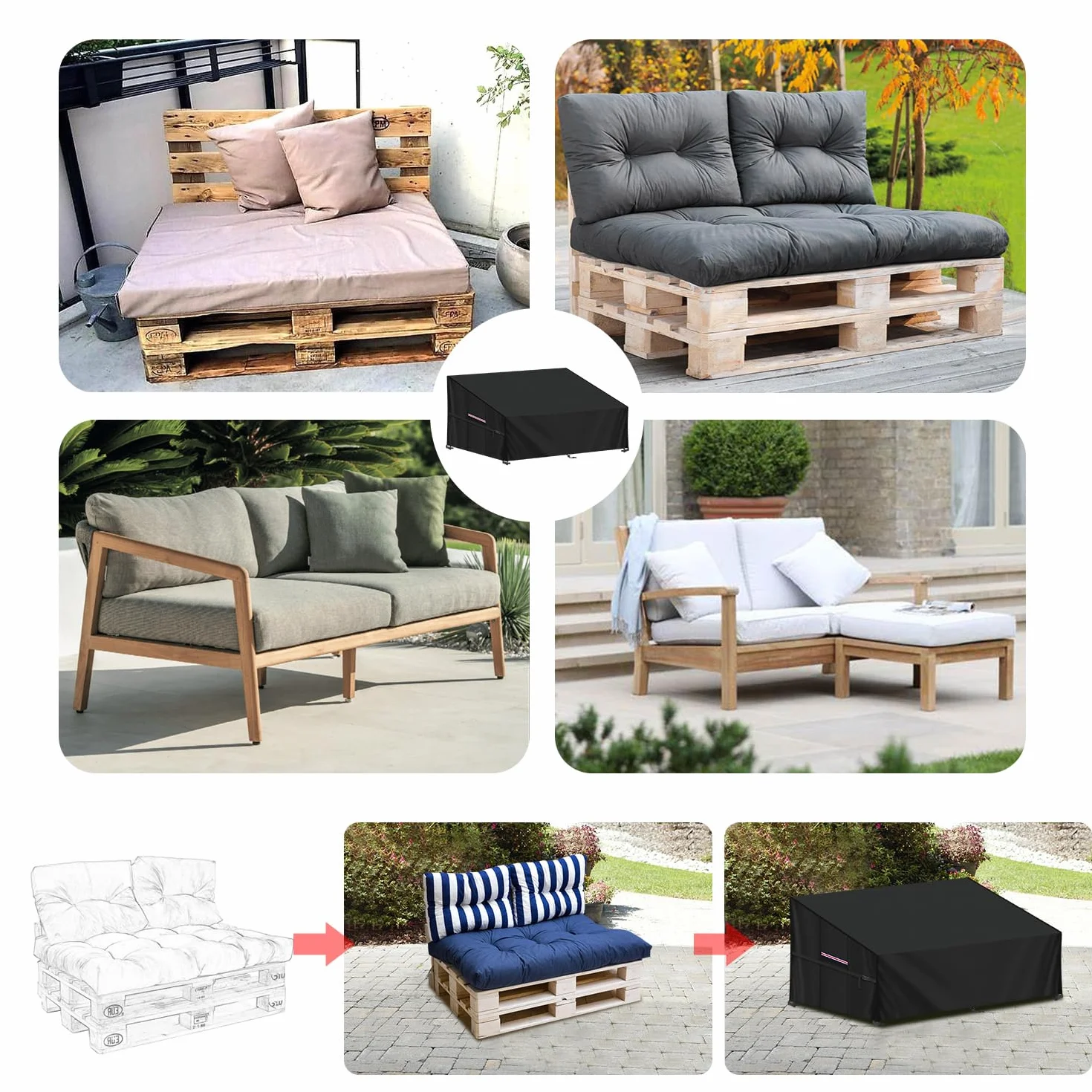 LAMUNI Housse Canapé Palette Imperméable 138x99x80/40cm