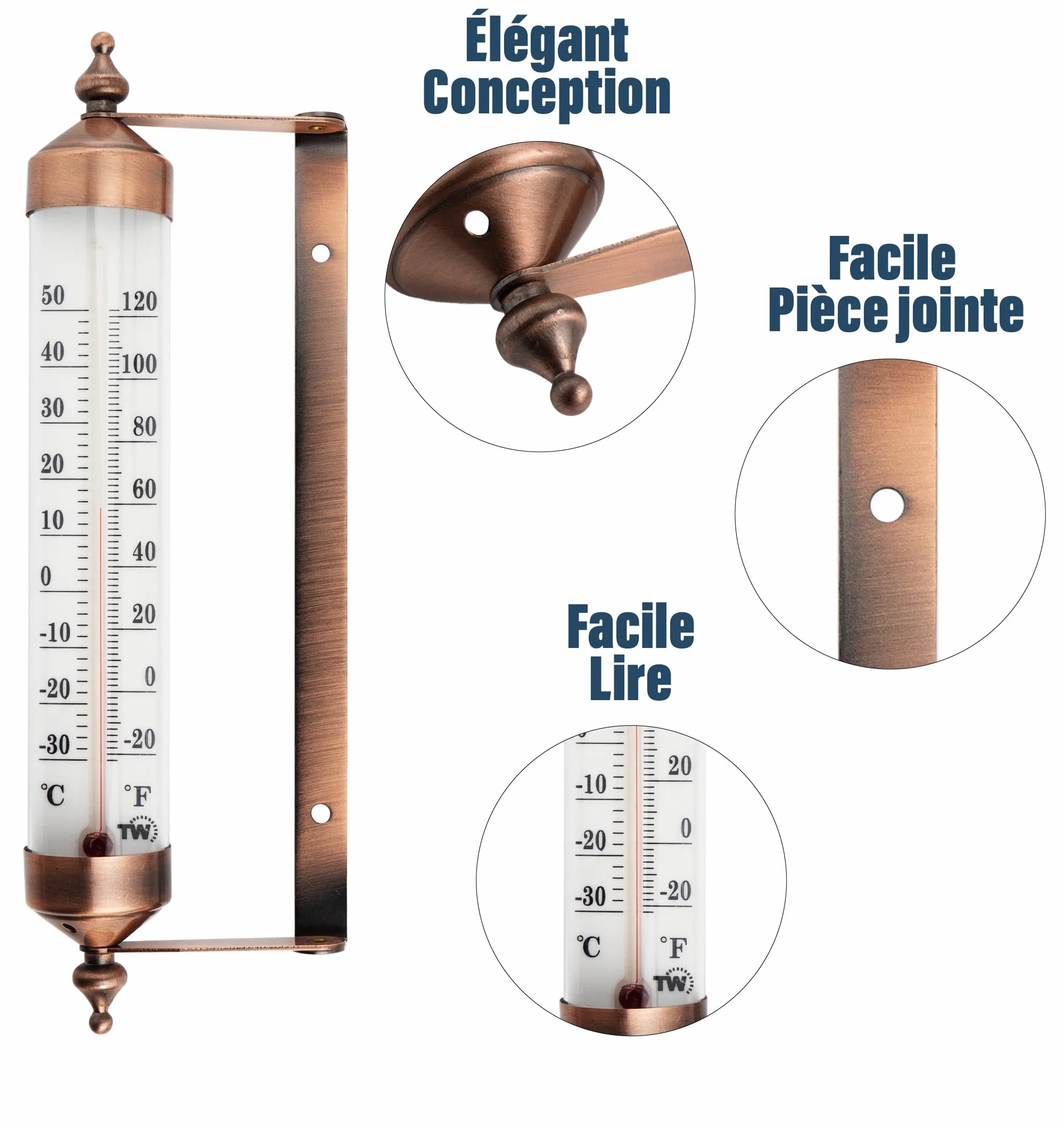 Thermomètre d'extérieur effet bronze – jauge jardin, température extérieure serre garage