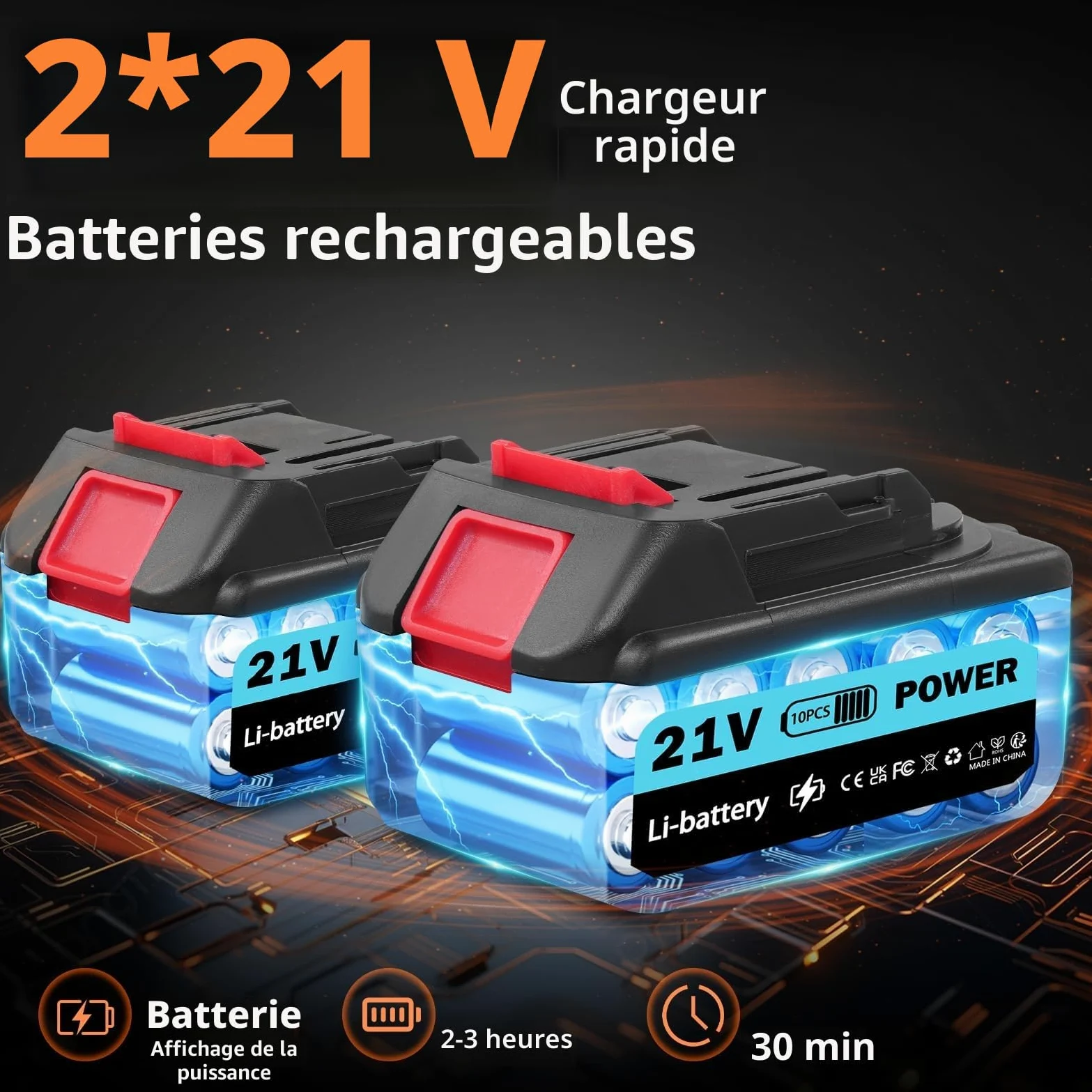 Nettoyeur Haute Pression sans Fil 100 Bar 270 l/h | Pistolet Portable avec 2 x 3000 mAh | Pistolet de Lavage Mobile 6 en 1, buse réglable 5 m pour Balcon, Voiture, Garage