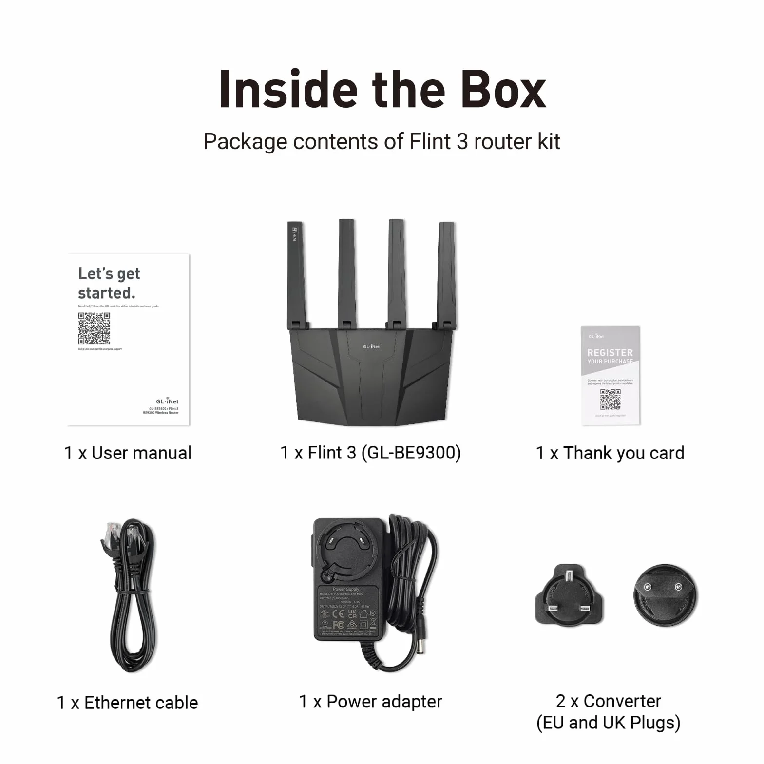 GL.iNet GL-BE9300 Flint 3 Routeur WiFi 7 Tri-Band Gaming Haute Vitesse 5 Ports Multi-Gig 2.5G MLO