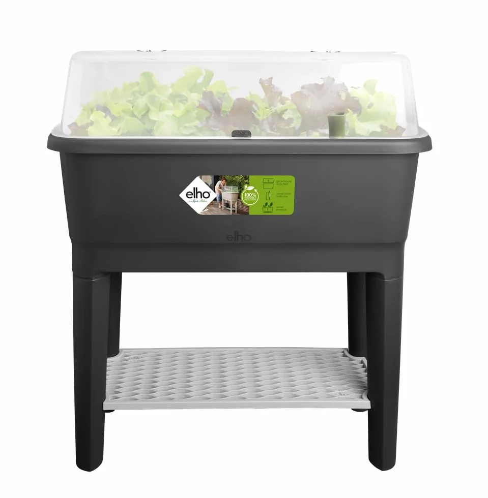 Elho Noa Potager sur Pied 80 Planteur Plastique Recyclé Ø 78.5 x H 34.2 cm Living Noir
