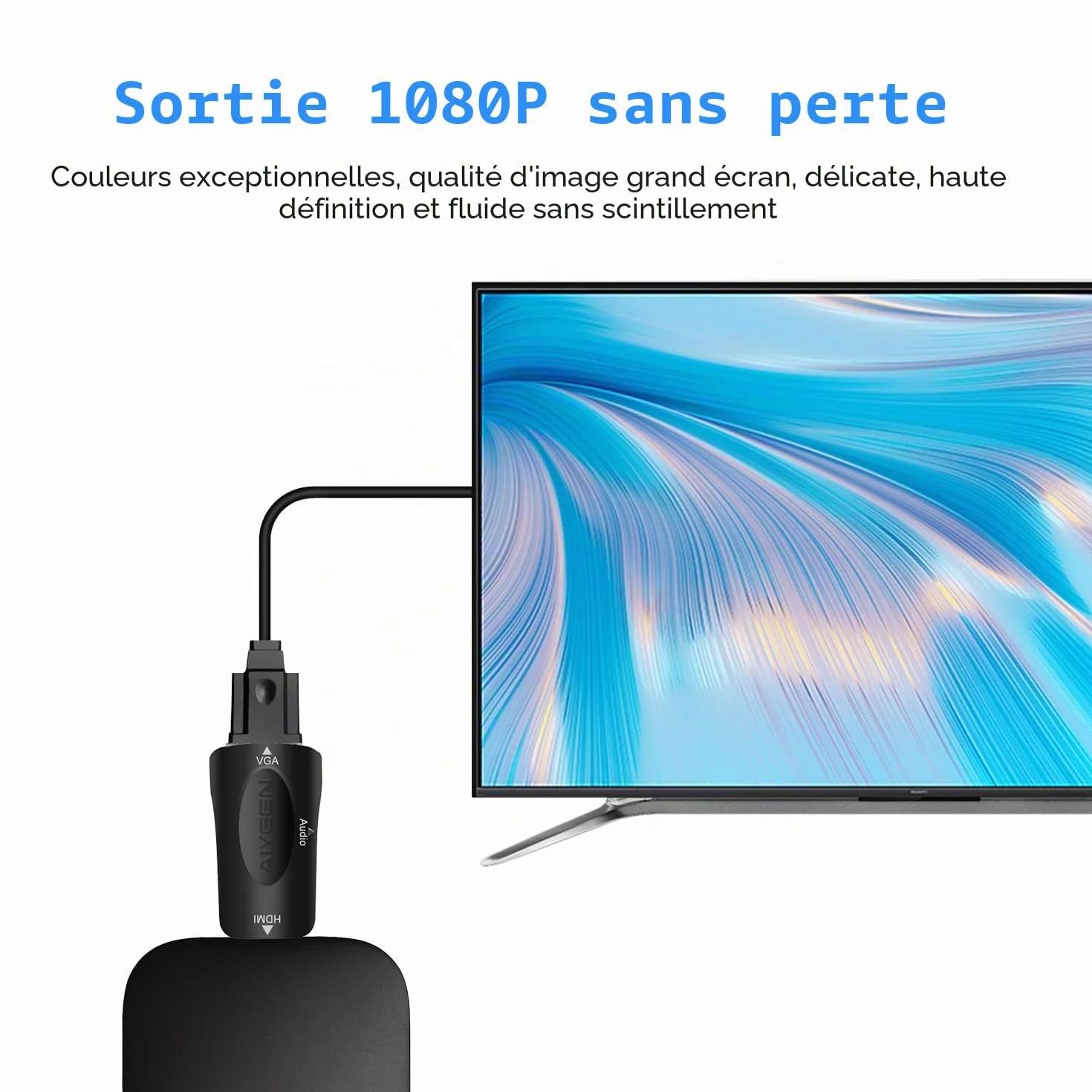 Adaptateur HDMI vers VGA Mâle Femelle 1080p avec Jack Audio 3.5mm Compatible