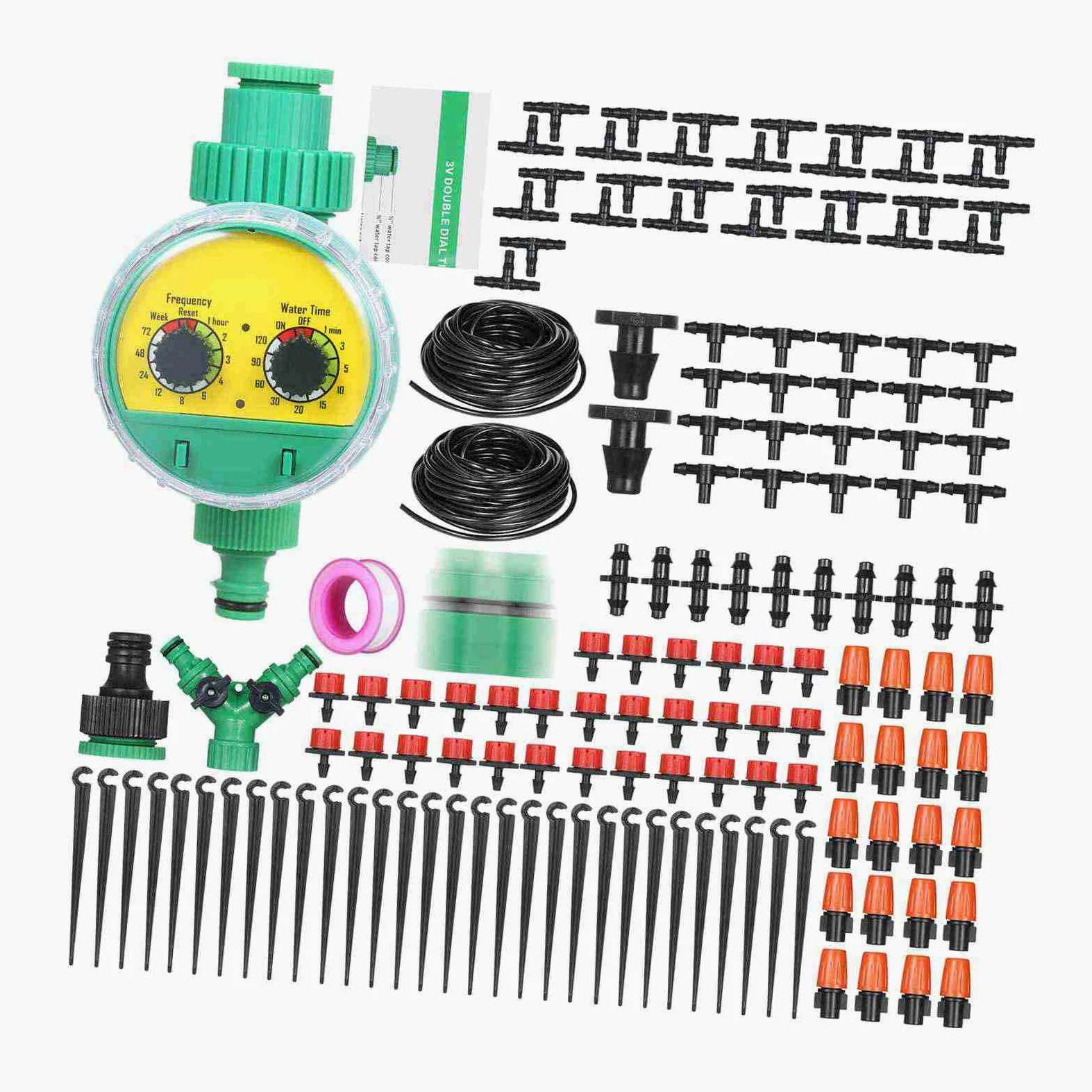 Kit D'irrigation Goutte à Goutte, Système D'arrosage Efficace pour Jardin, Pelouse, Terrasse, avec Buses, Brumisateurs, Goutteurs, Tube de 40 M (Tube de 30 m et minuterie)
