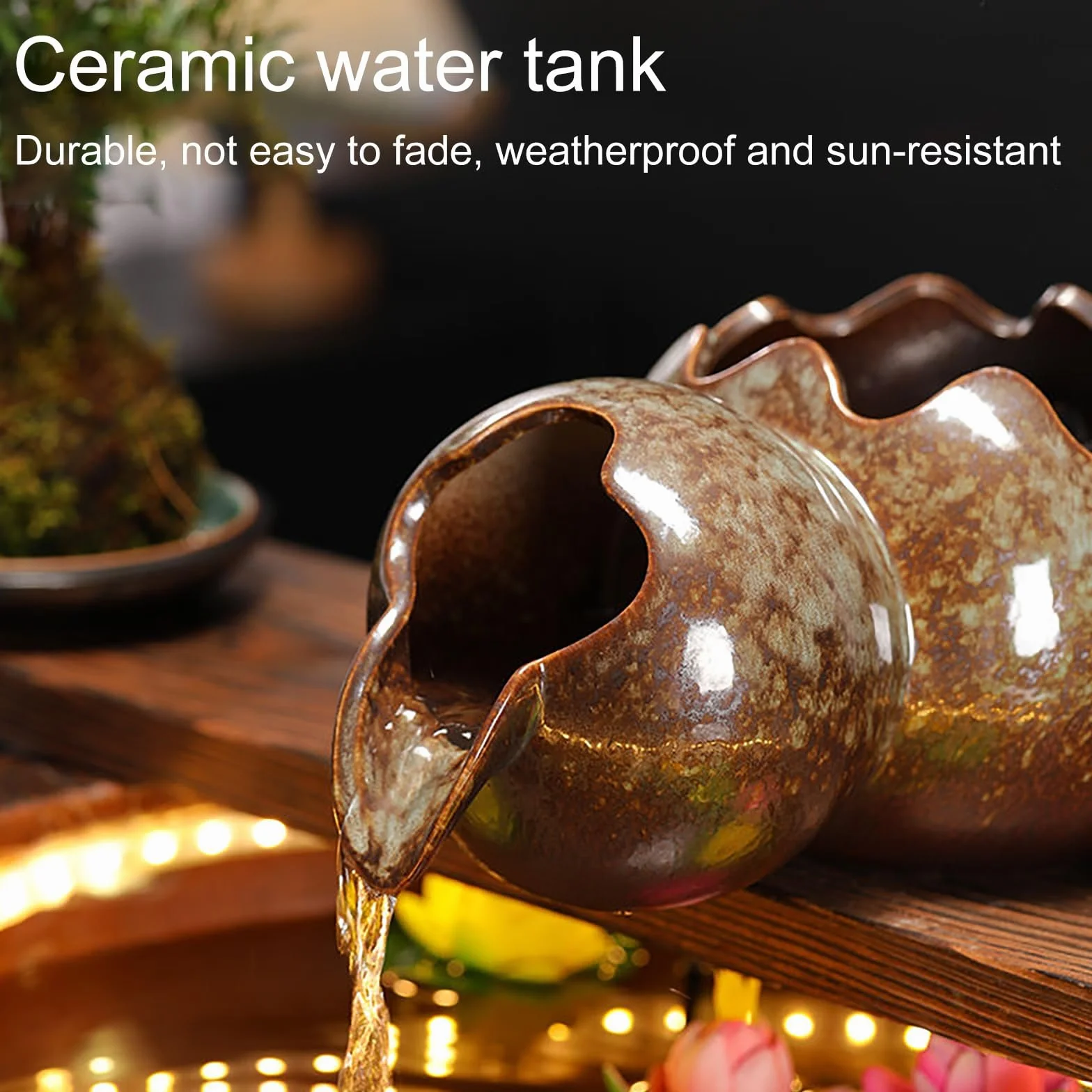 Fontaine à eau en carafe en céramique pour jardin, élément d'eau extérieur, décor bassin koi