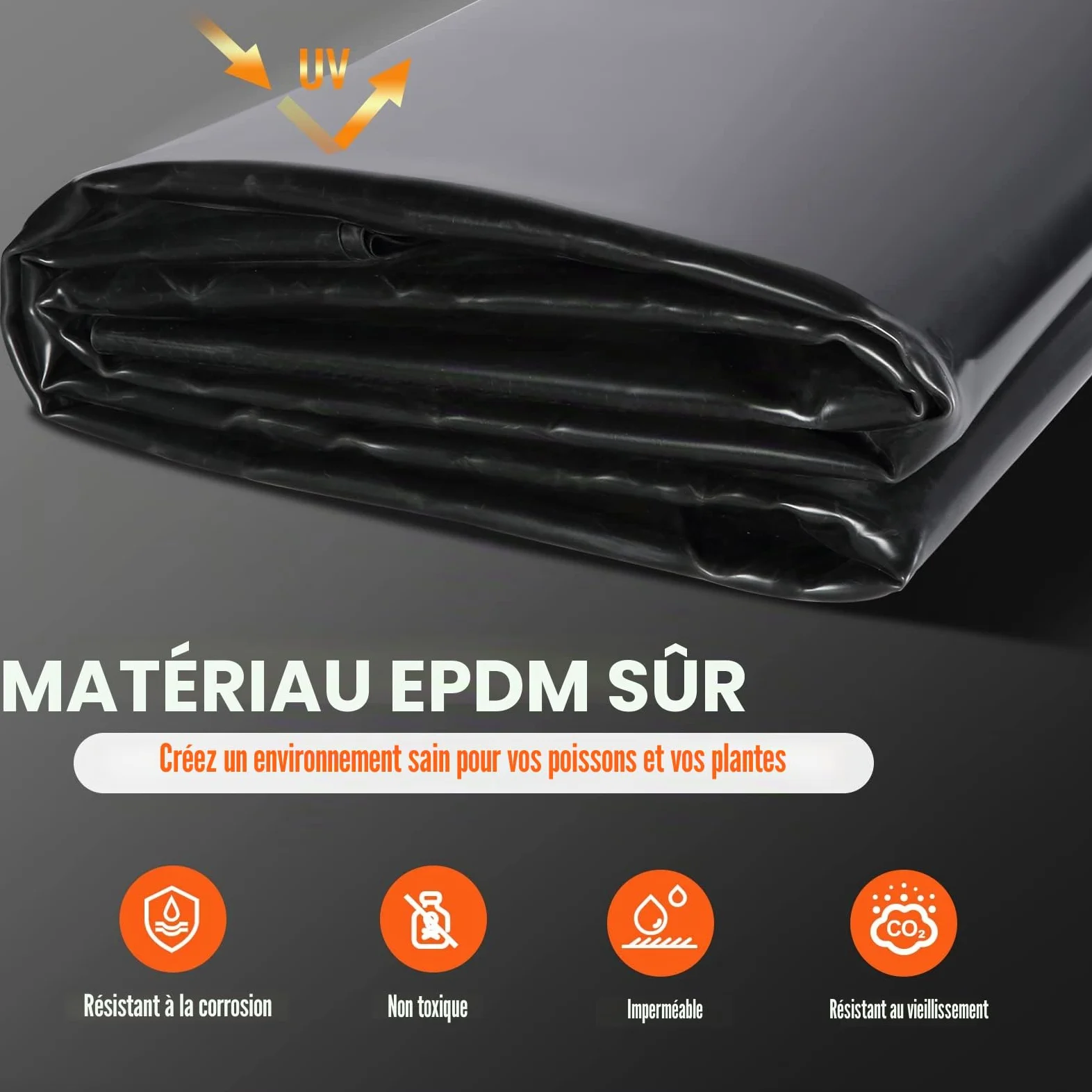VEVOR Bâche Bassin 9x10,6 m Revêtement pour Étang Épaisseur 1,5 mm Pliable EPDM sous-Couche Facile à Découper pour Étangs à Poissons, Carpes Koi, Jeux d'eau, Cascades, Fontaines, Jardins Aquatiques