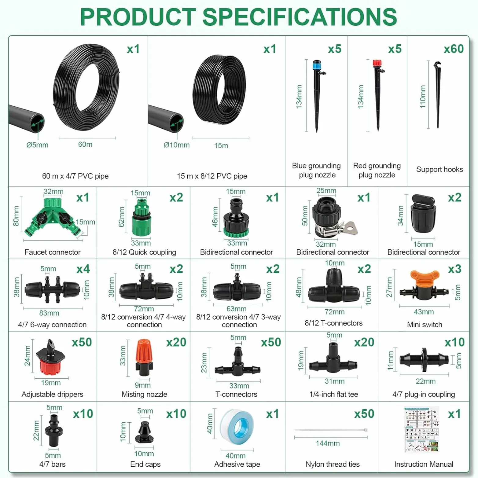 LINGKY Système d'irrigation Jardin, 315Pcs Kit d'irrigation Goutte, Kit d'irrigation Goutte à Goutte Automatique avec 60m + 15m Tuyau, Kit arrosage Automatique pour Jardin pelouse Serre Plantes