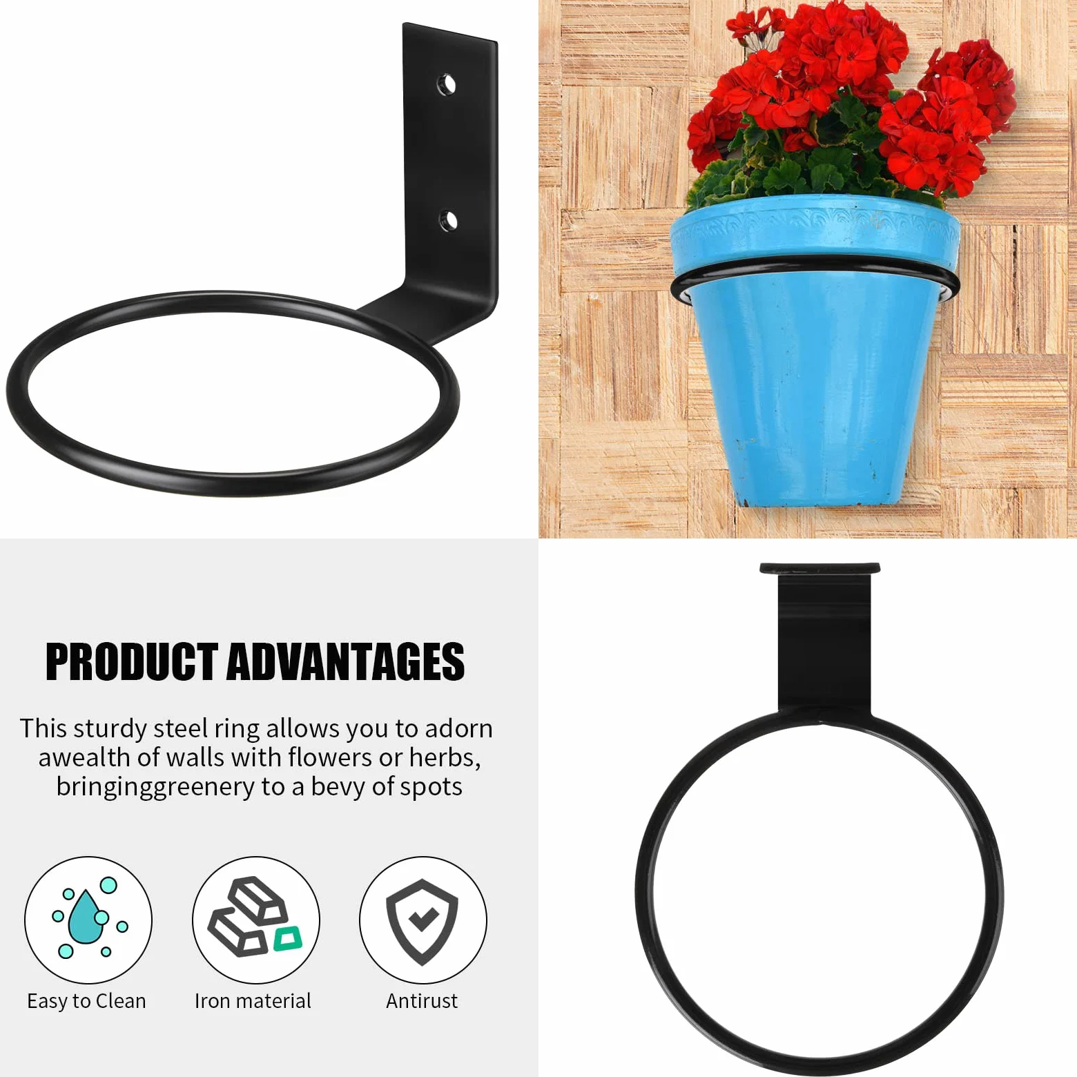 Lot de 20 anneaux de suspension murale pour pot de fleurs en métal pour balcon, maison, jardin, cour, noir (10,2 cm)