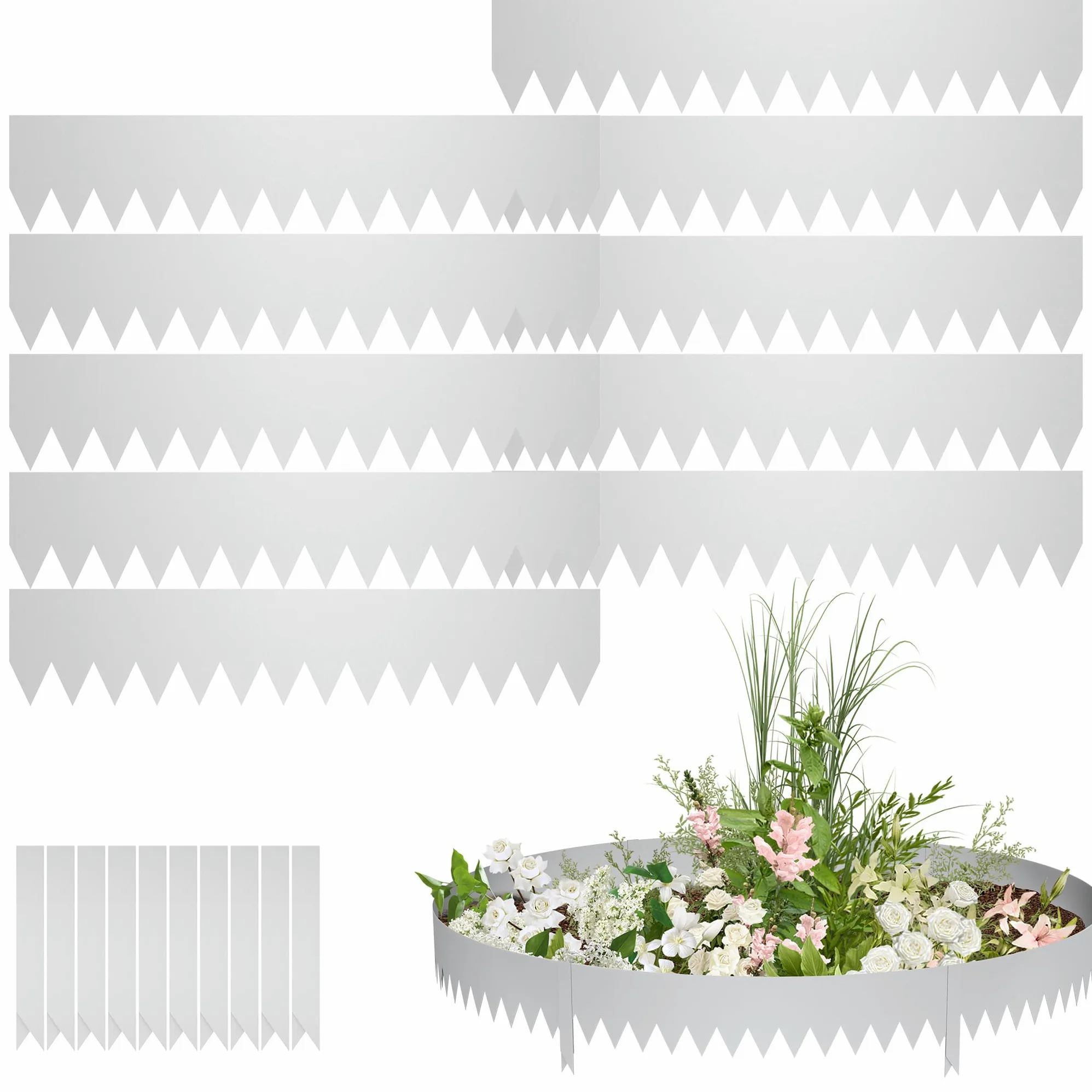 Lot de 25 bordures de pelouse de 20 cm de haut en acier galvanisé - Bordure de parterre de jardin avec pointes - 100 cm - Protection contre les racines - Bordure de pelouse en métal pour chemins