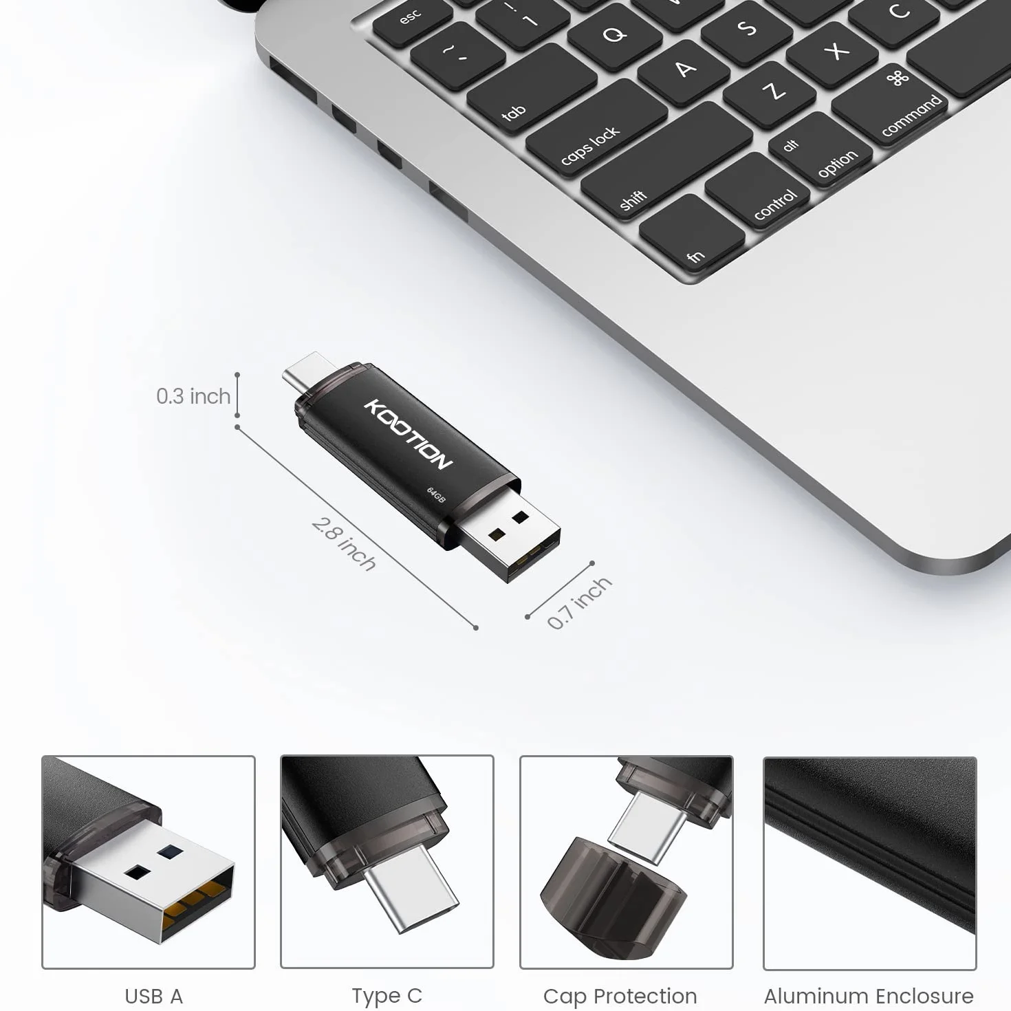 KOOTION Clé USB C 64 Go USB 2.0 OTG Noir