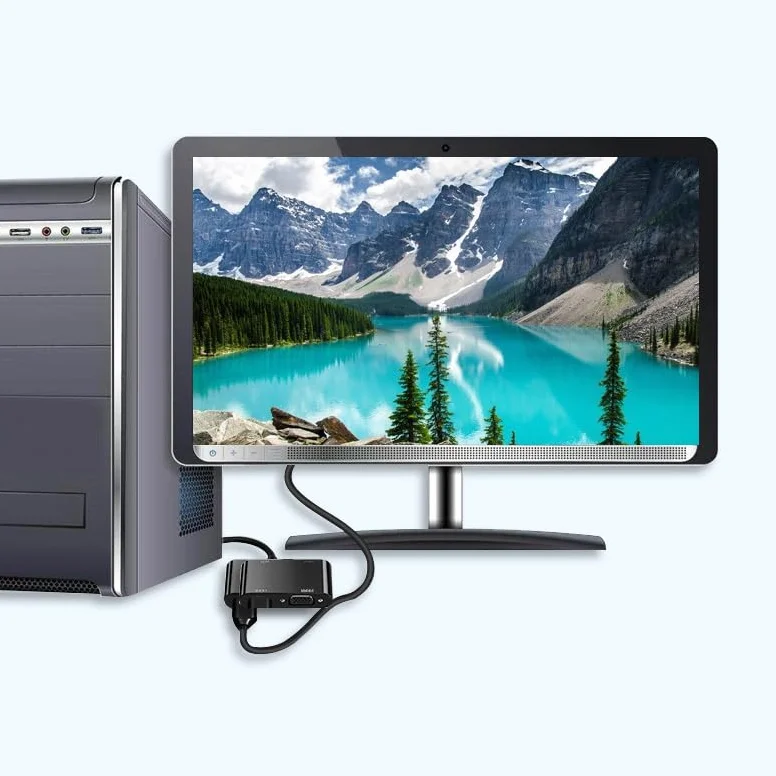 Adaptateur VGA vers HDMI 2 en 1 avec convertisseur audio 3,5 mm pour projecteur