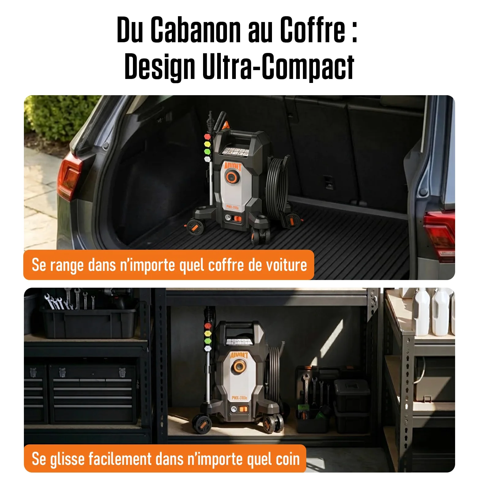 AIVOLT Nettoyeur Haute Pression 1800W, 170 Bars | avec 5 Buses à Modes Différents et Tuyau de 7,6 Mètres, Débit Maximal 360 L/H, pour Maison, Sols, Fenêtres, Voiture, etc.