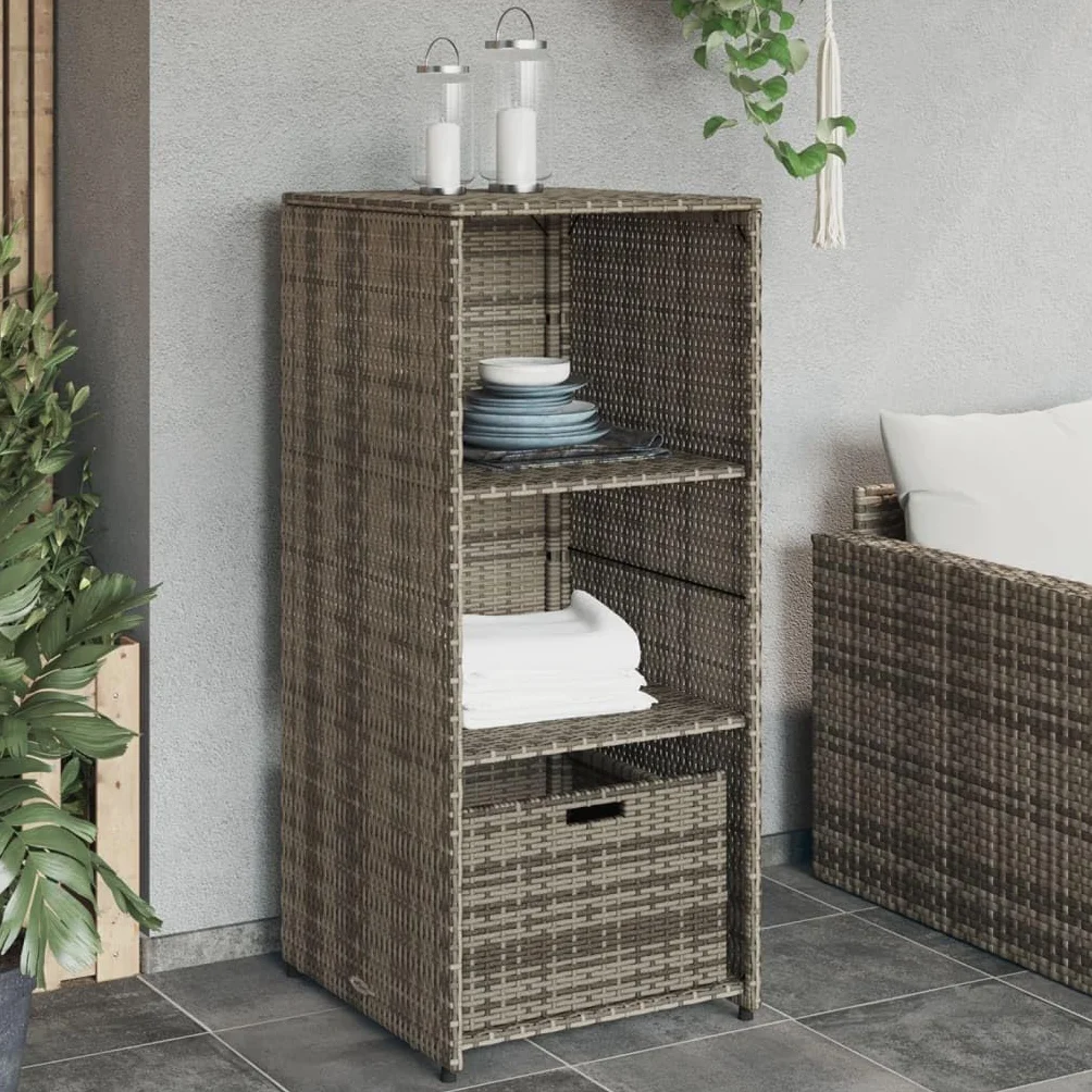 vidaXL Armoire Rangement Jardin Étagères Meuble Extérieur Patio Gris Résine Tressée