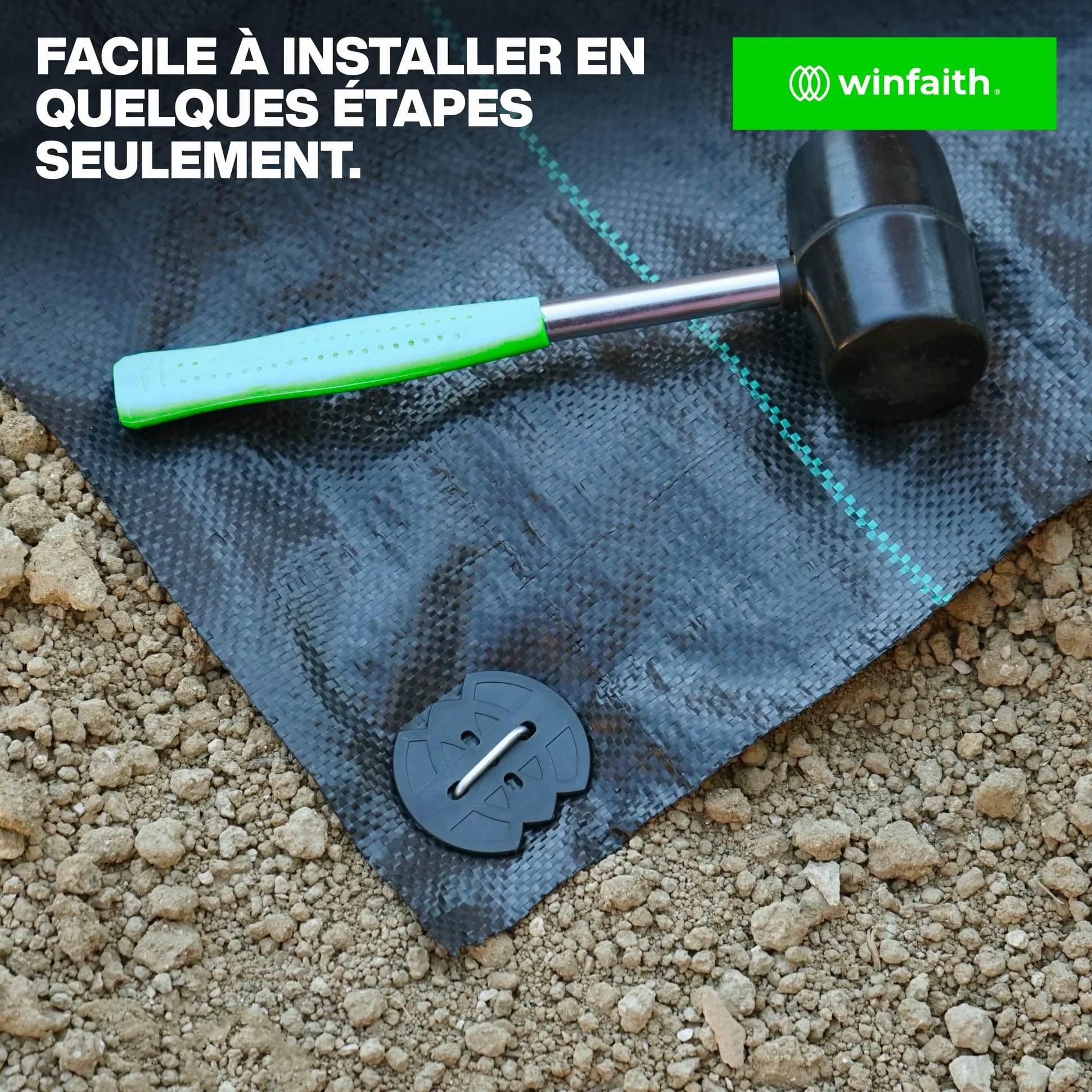Toile de Paillage 100 g/ m² Piquets en Acier H150 x L30 x D3 Rondelles en Plastique - Anti Mauvaises Herbes pour Potager Jardin – Toile Noire en Polypropylène Protection contre le UV - 2m x 10m