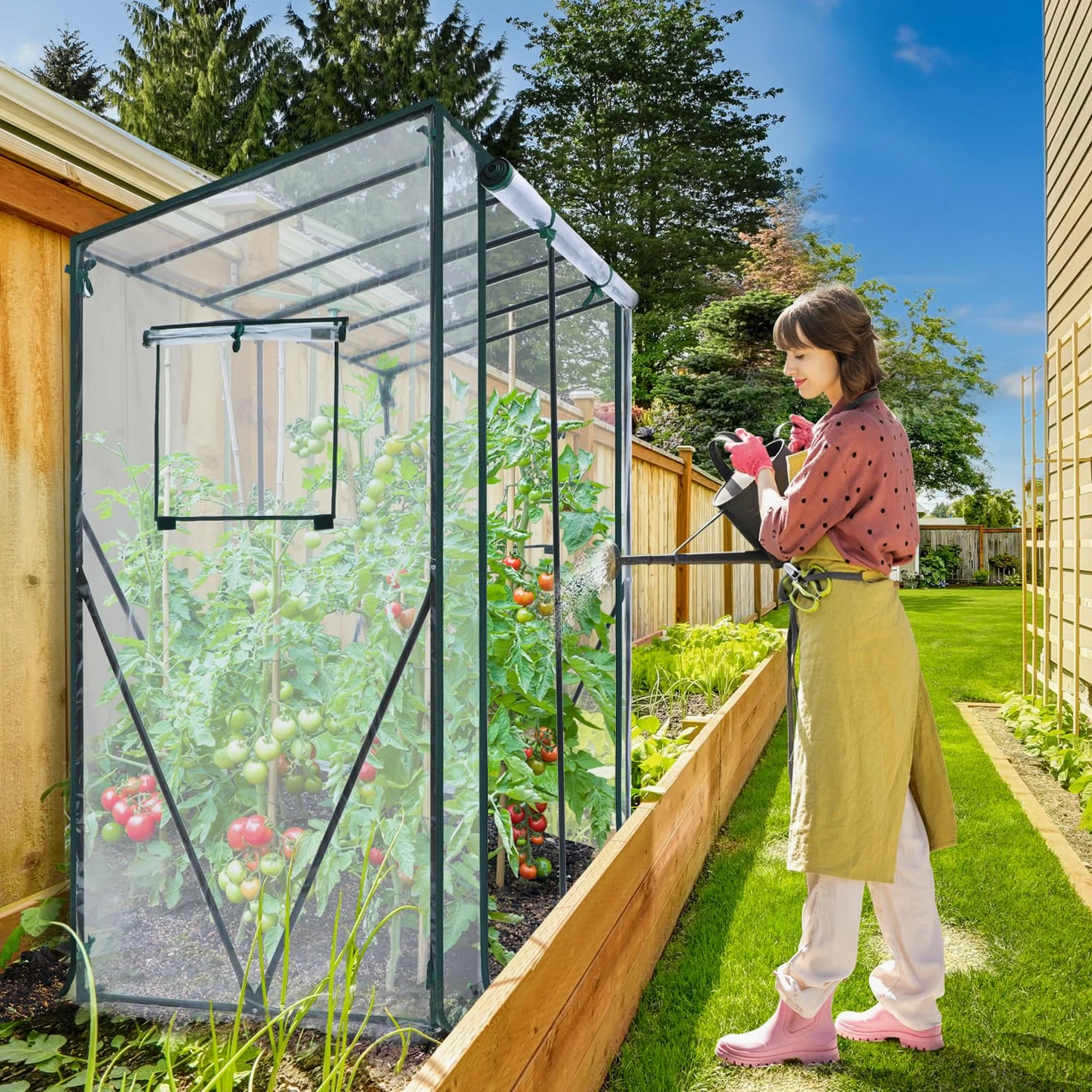 Ohuhu Serre d'entrée pour l'extérieur : serre portative en plastique robuste avec porte enroulable à fermeture éclair et housse en PVC pour l'extérieur pour plantes d'hiver, abri de jardin 200 x 77 x