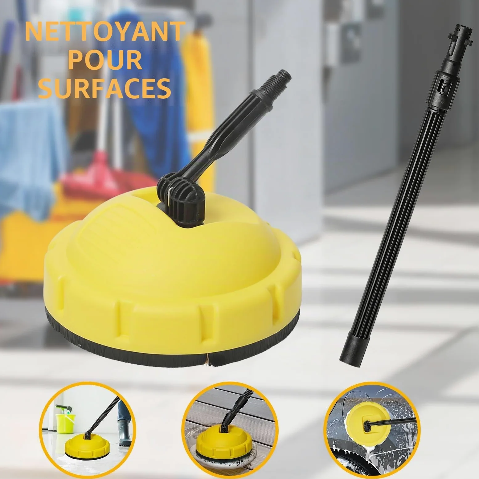 Nettoyeur haute pression pour terrasse K1-K7, accessoire de nettoyage de terrasse, brosse rotative flexible (jaune)